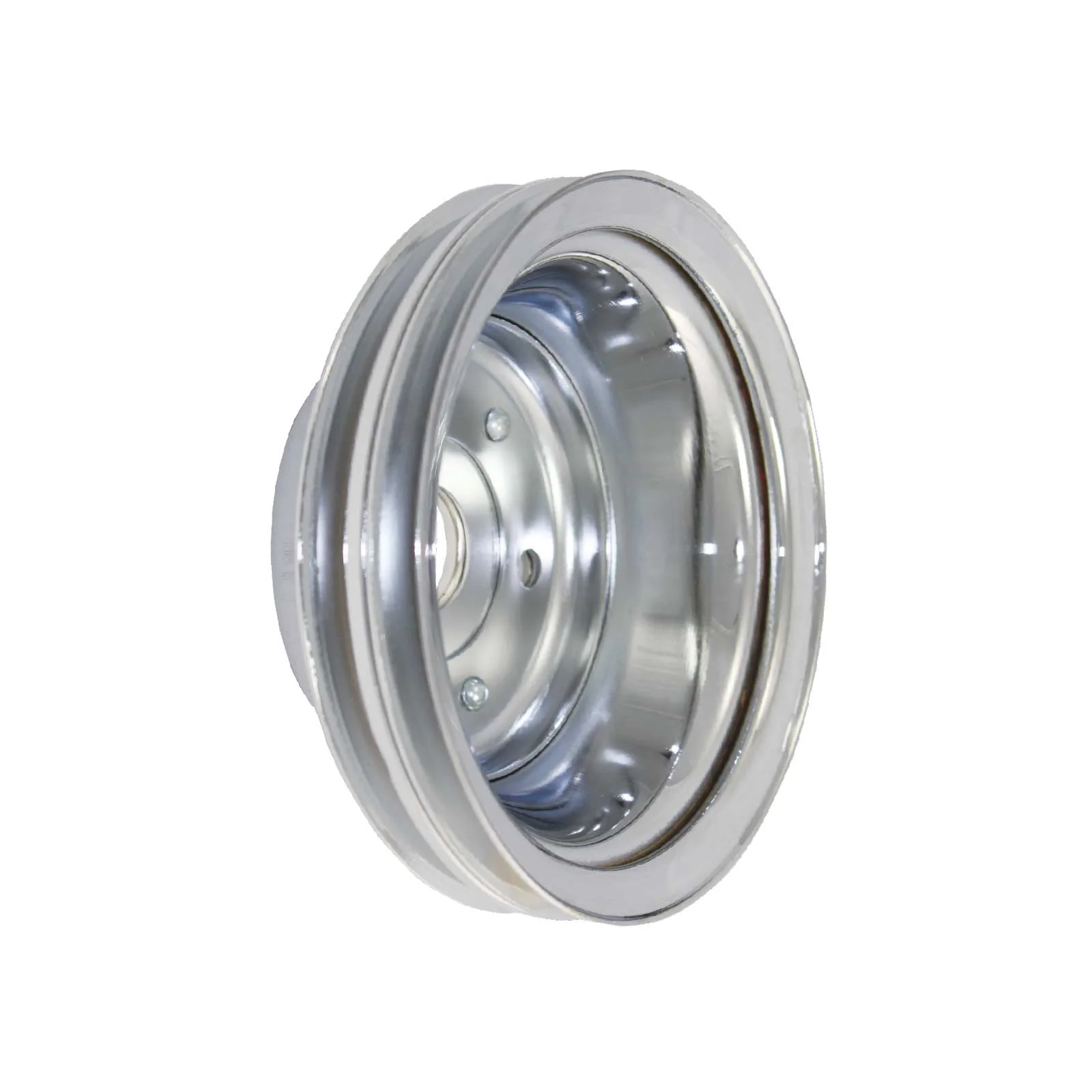 Chevy Small Block Long Water Pump Double-Groove Steel Crankshaft Pulley - Chrome