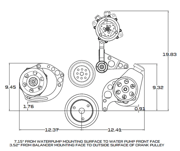 Chevy Small Block Serpentine Conversion - AC Alternator & Power Steering Long Water Pump - Polished - Image 4