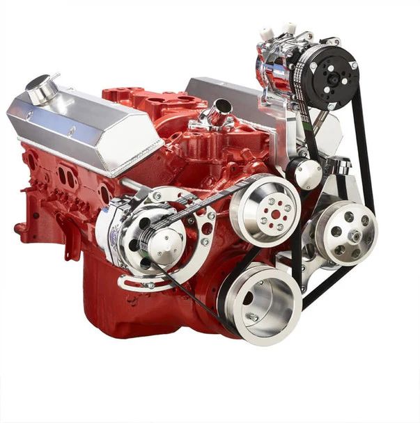Chevy Small Block Serpentine Conversion - AC Alternator & Power Steering Long Water Pump - Polished - Image 3