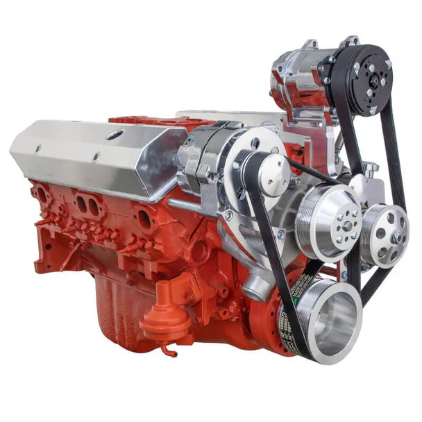 Chevy Small Block Serpentine Conversion - AC, PS, ALT - Long Water Pump - Polished - Image 3