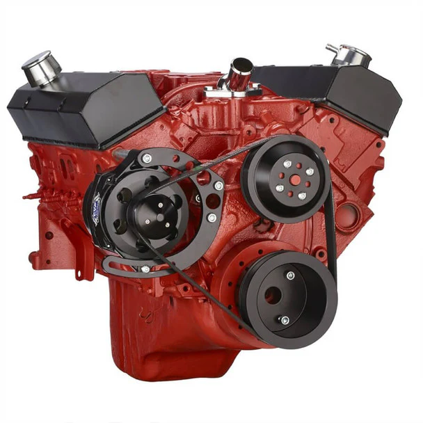 Chevy Small Block Serpentine Conversion - Alternator Only, Long Water Pump - Black - Image 3