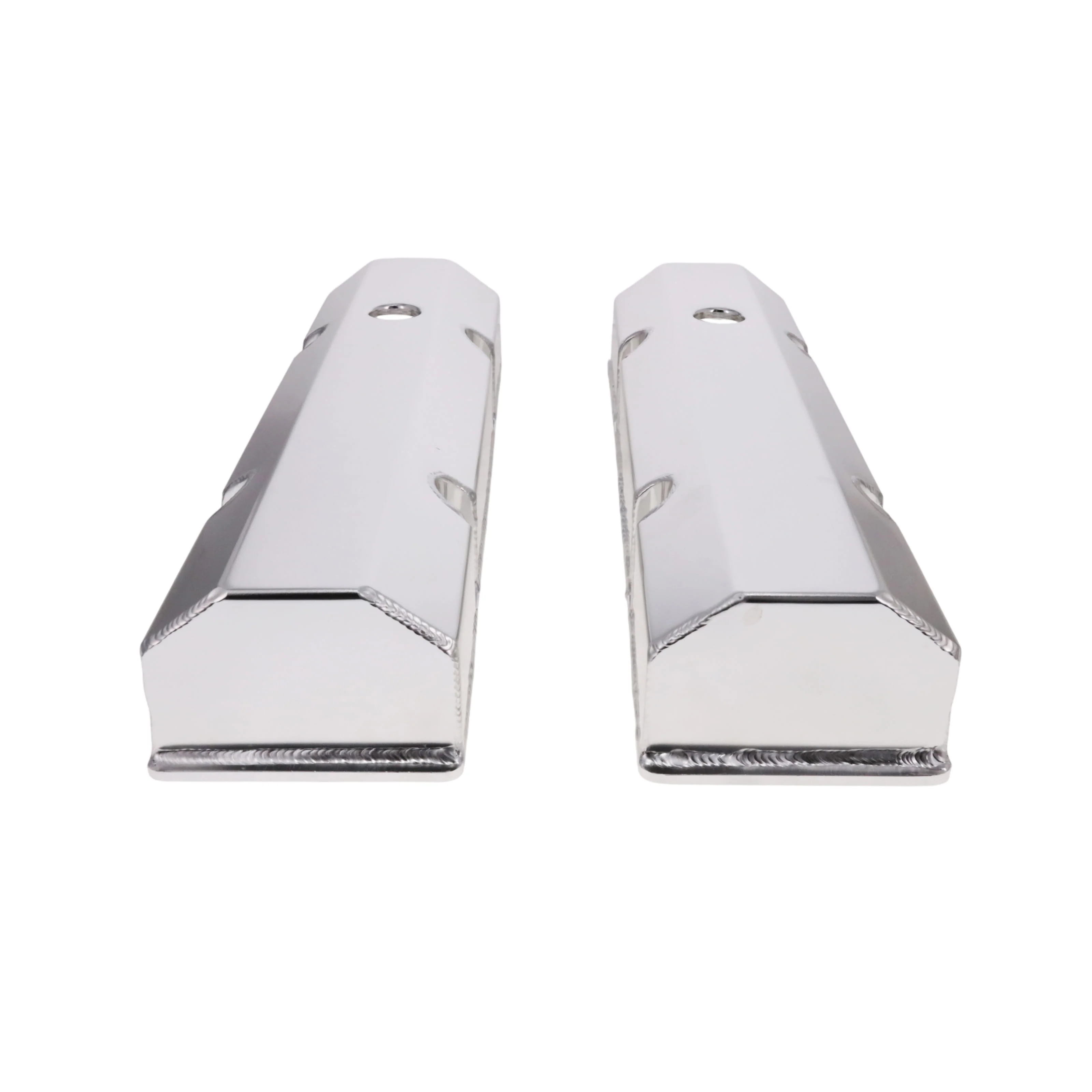 Chevy Small Block Short Bolt Fabricated Aluminum Valve Covers with Breather Holes - Clear Anodized - Image 2