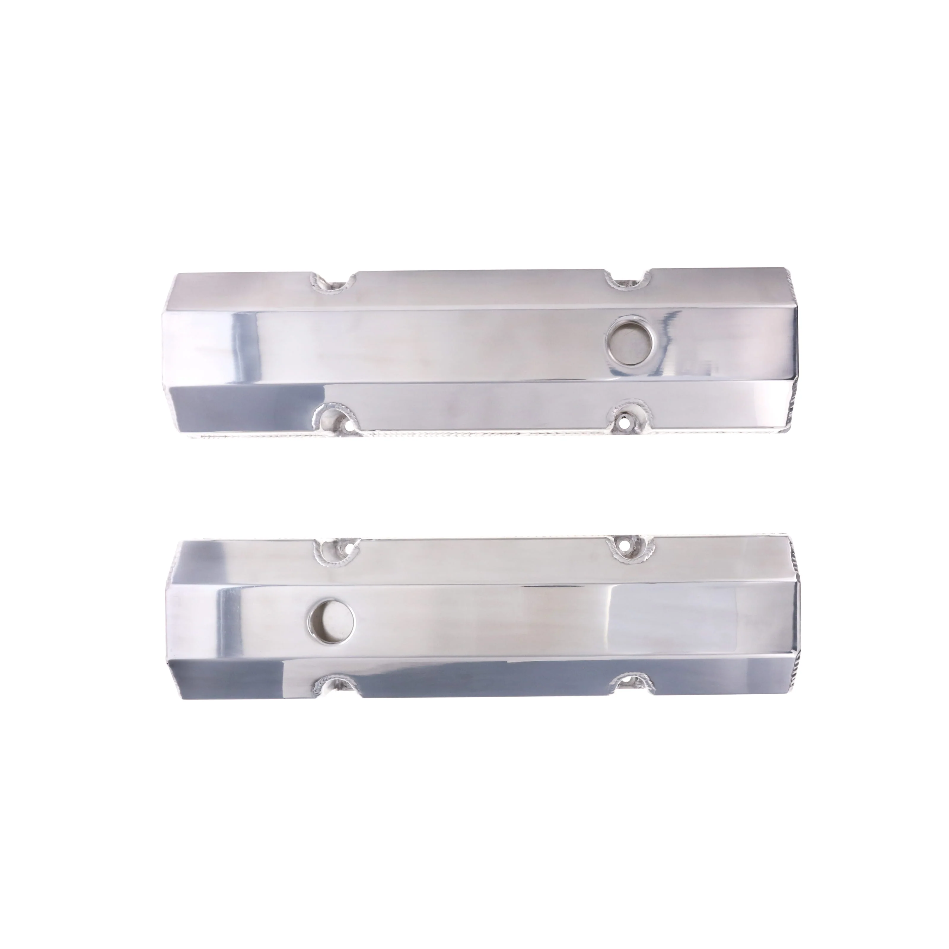 Chevy Small Block Short Bolt Fabricated Aluminum Valve Covers with Breather Holes - Polished - Image 3