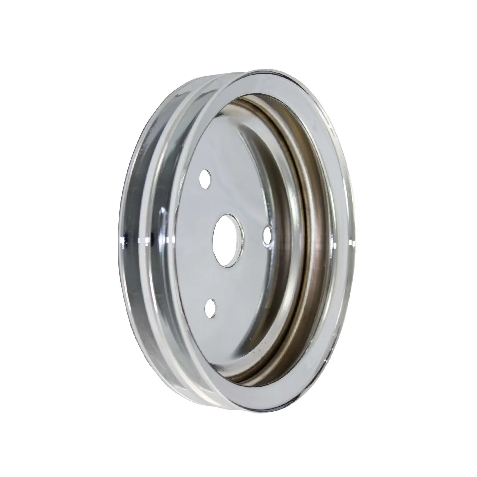 Chevy Small Block Short Water Pump Double-Groove Steel Crankshaft Pulley - Chrome