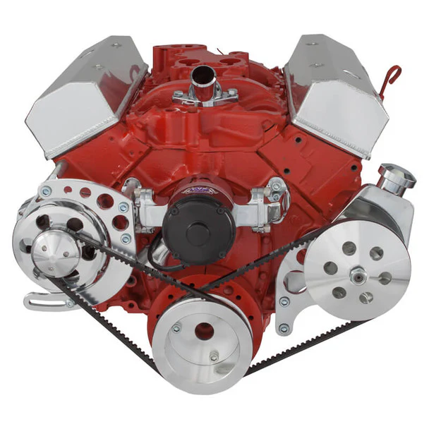 Chevy Small Block V-Belt System - Alternator & Power Steering, EWP - Polished - Image 2
