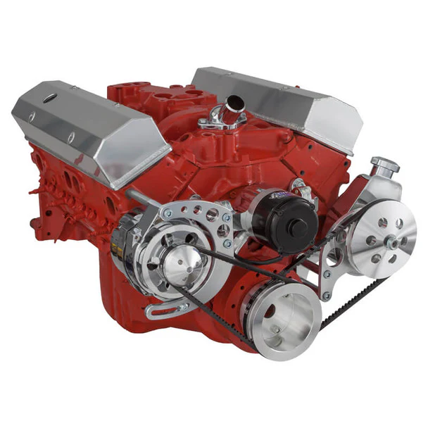Chevy Small Block V-Belt System - Alternator & Power Steering, EWP - Polished - Image 3