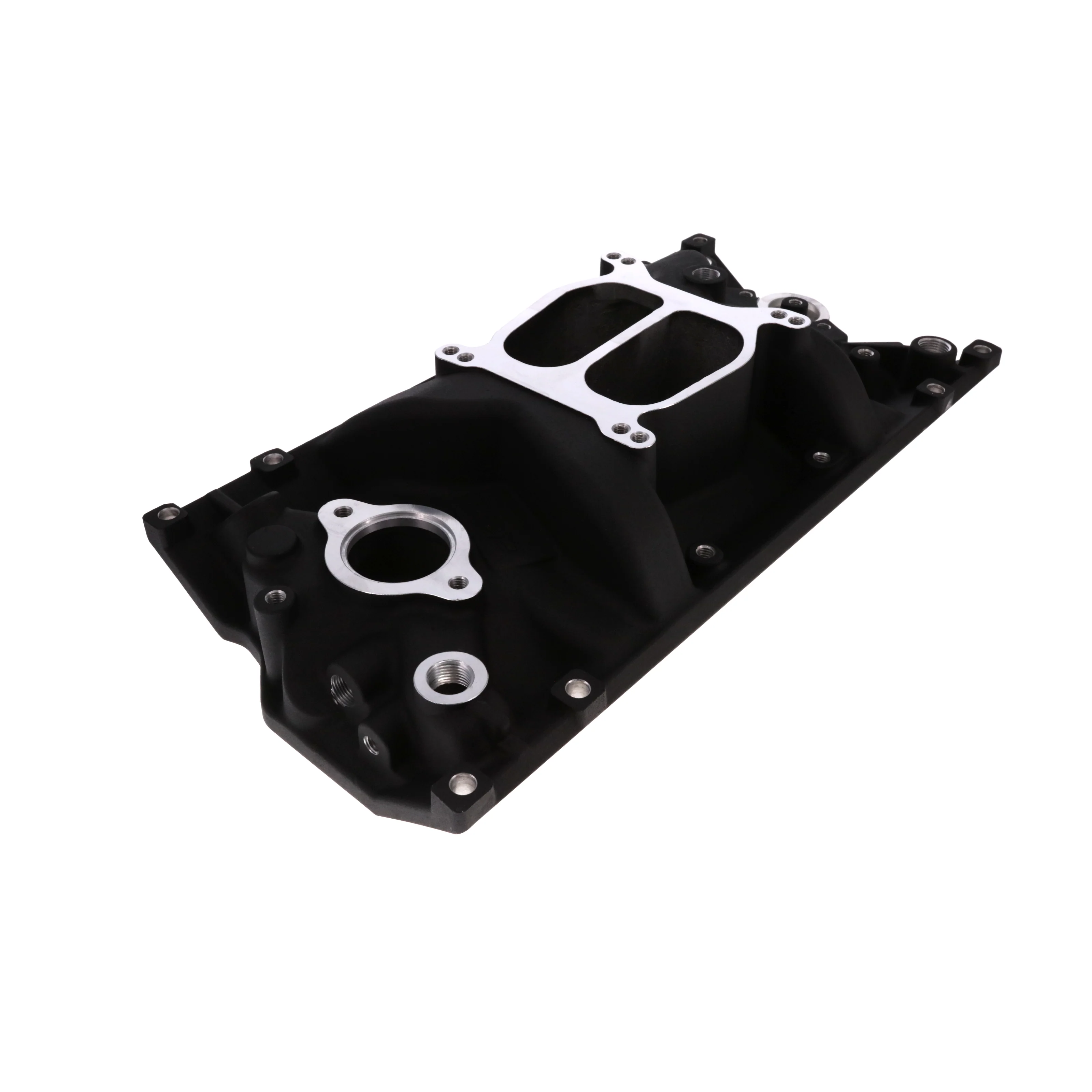 Chevy Small Block Vortec Carbureted Aluminum Dual Plane Intake Manifold - Black
