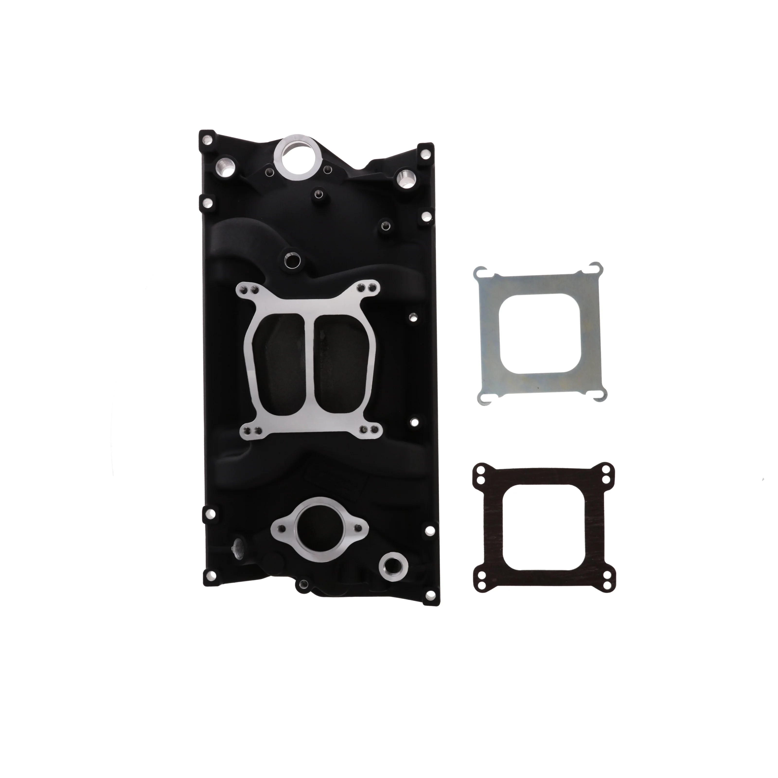 Chevy Small Block Vortec Carbureted Aluminum Dual Plane Intake Manifold - Black - Image 2
