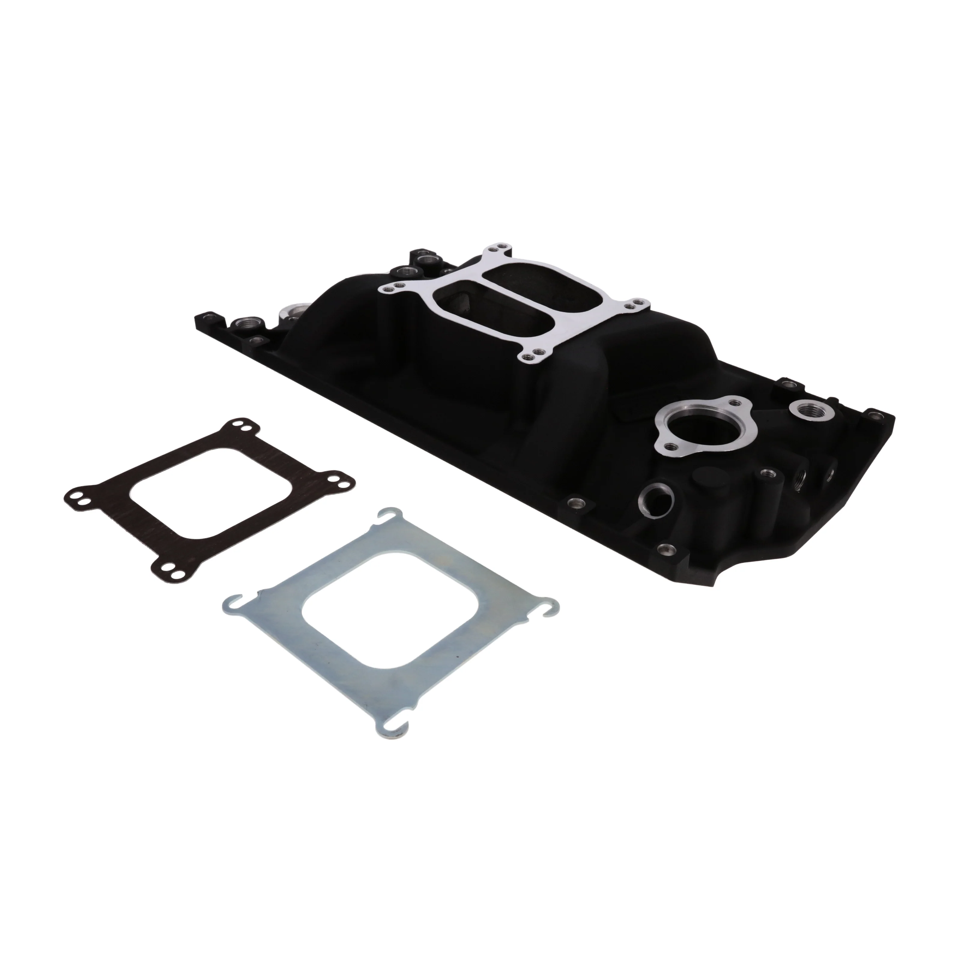 Chevy Small Block Vortec Carbureted Aluminum Dual Plane Intake Manifold - Black - Image 3