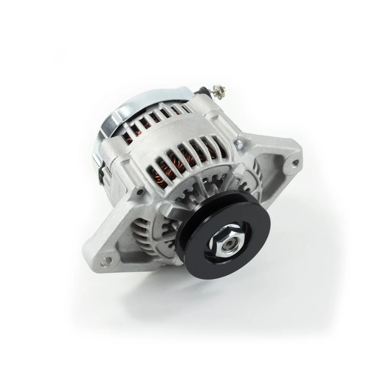 Denso Style 90 Amp Mini Race Alternator with 3/8" V-Belt Pulley - Satin