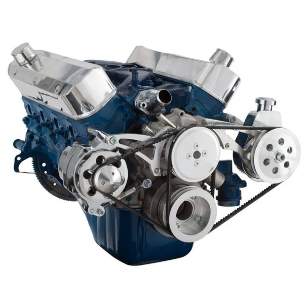 Ford 289-302-351W V-Belt System - Alternator & Power Steering, Shorty Water Pump - Polished - Image 3