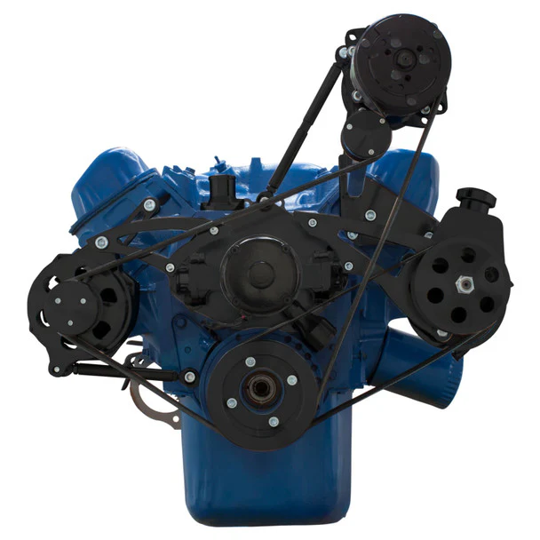 Ford 351C, 351M & 400 Serpentine System - AC, Power Steering & Alternator - EWP - Black - Image 2