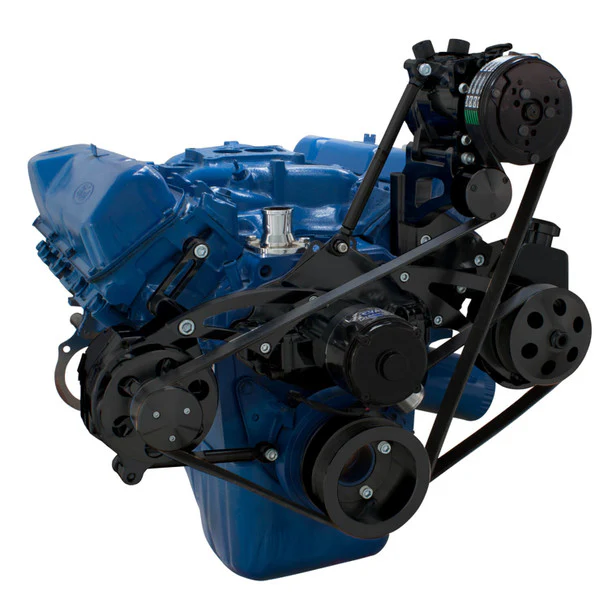 Ford 351C, 351M & 400 Serpentine System - AC, Power Steering & Alternator - EWP - Black - Image 3