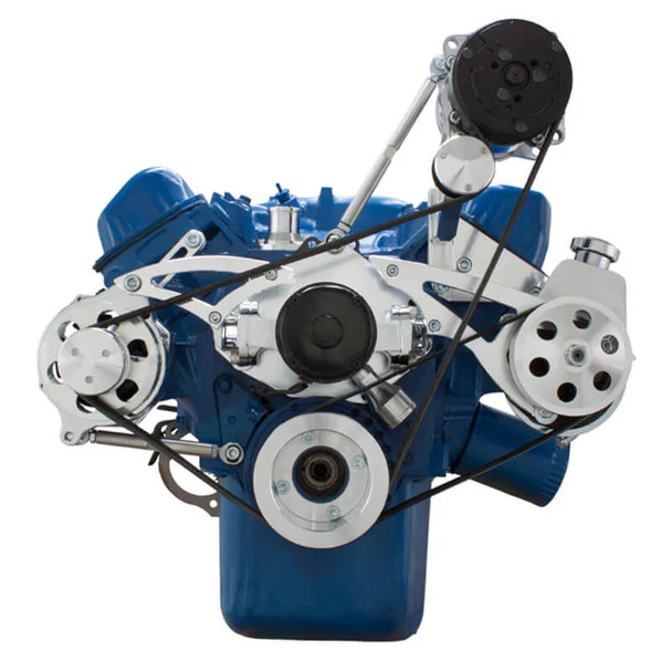 Ford 351C, 351M & 400 Serpentine System - AC, Power Steering & Alternator - EWP - Polished - Image 2