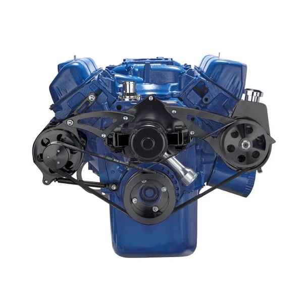 Ford 351C Serpentine System - Power Steering & Alternator, Electric Water Pump - Black - Image 2