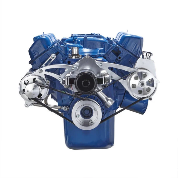 Ford 351C Serpentine System - Power Steering & Alternator, Electric Water Pump - Polished - Image 2