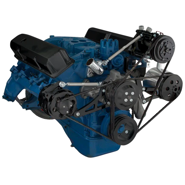 Ford 390 V-Belt System - AC Alternator & Power Steering with Ford Pump - Black - Image 3