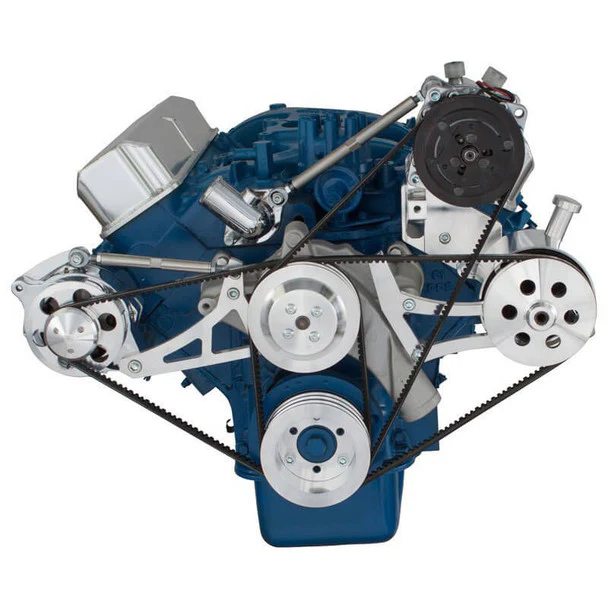 Ford 390 V-Belt System - AC Alternator & Power Steering with Ford Pump - Polished - Image 2