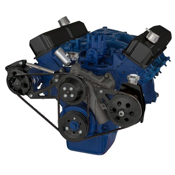 Ford 390 V-Belt System - Alternator & Power Steering with Saginaw Pump - Black - Image 2