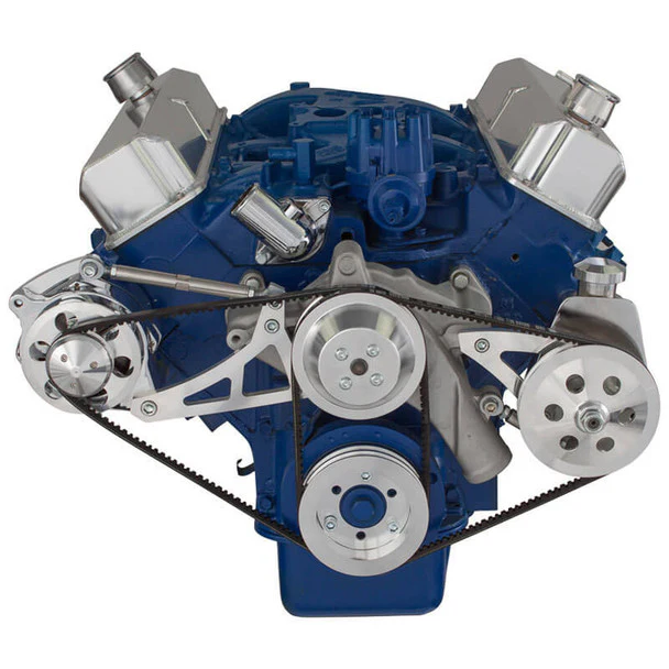Ford 390 V-Belt System - Alternator & Power Steering with Saginaw Pump - Polished - Image 2