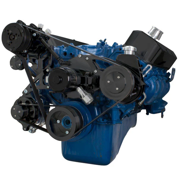 Ford 460 Serpentine System - AC and Power Steering, Electric WP - Black - Image 2