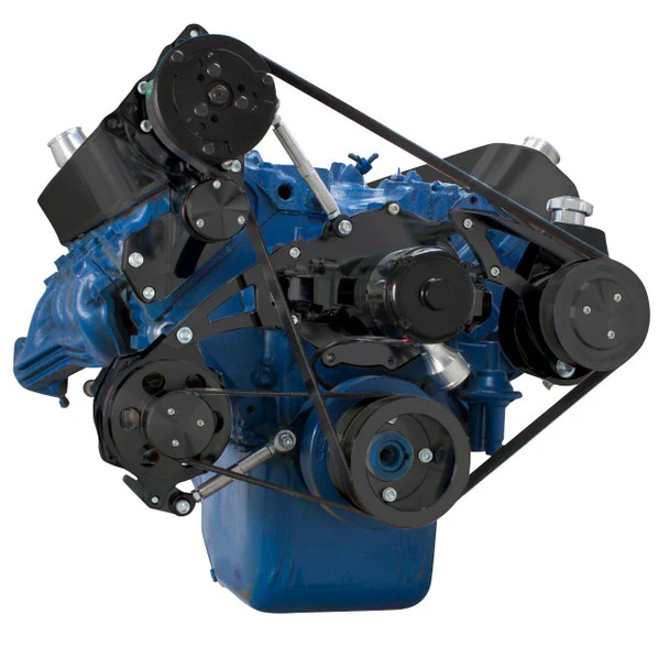 Ford 460 Serpentine System - AC and Power Steering, Electric WP - Black - Image 3