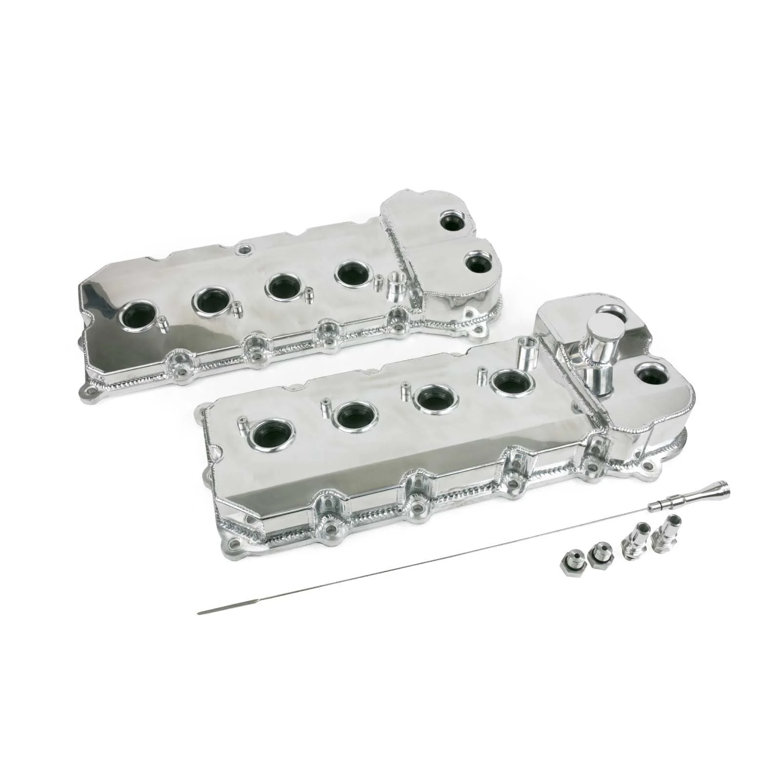 Ford 5.0 L Coyote Fabricated Aluminum Valve Covers with Dipstick - Polished - Image 4
