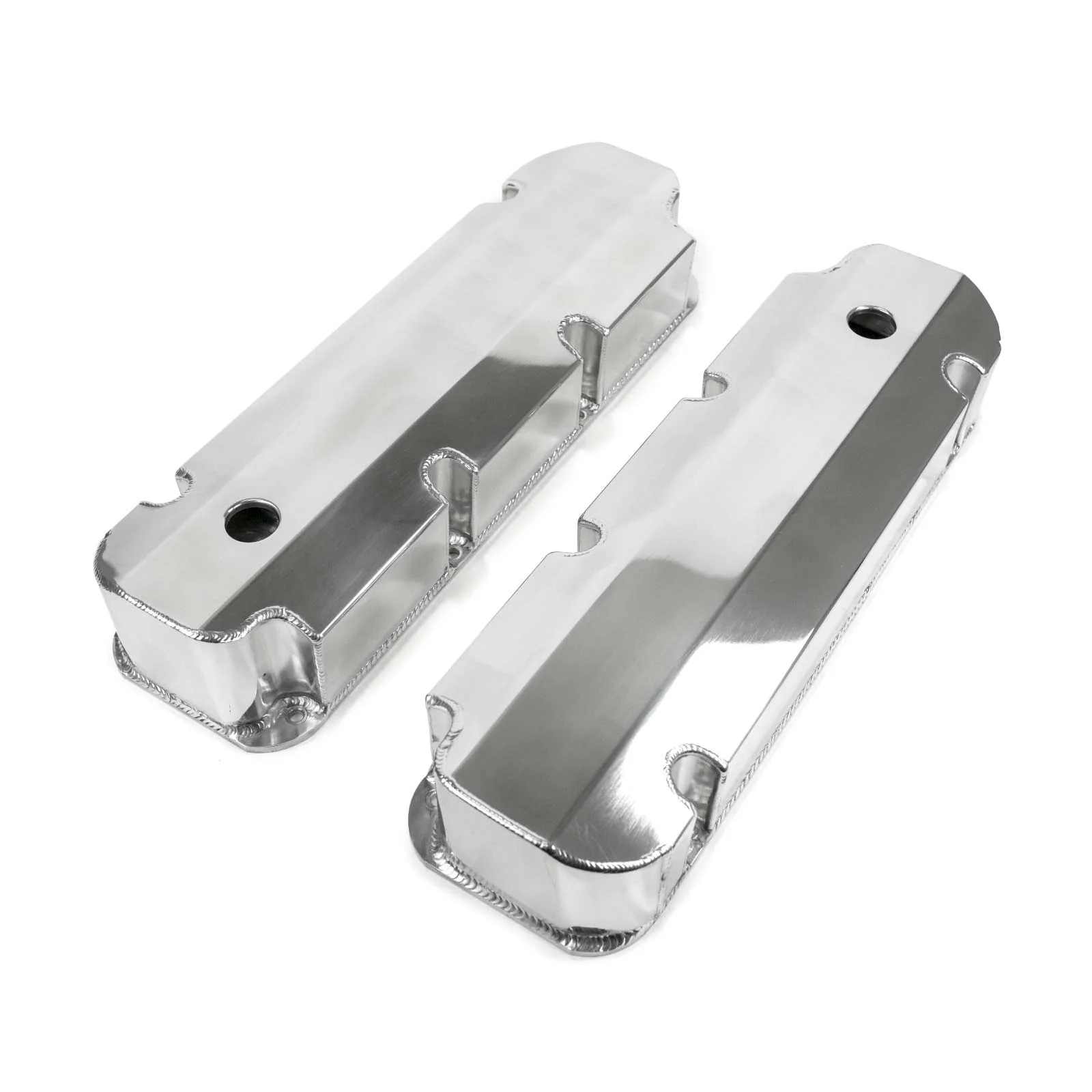 Ford Big Block Short Bolt Fabricated Aluminum Valve Covers with Breather Holes - Polished