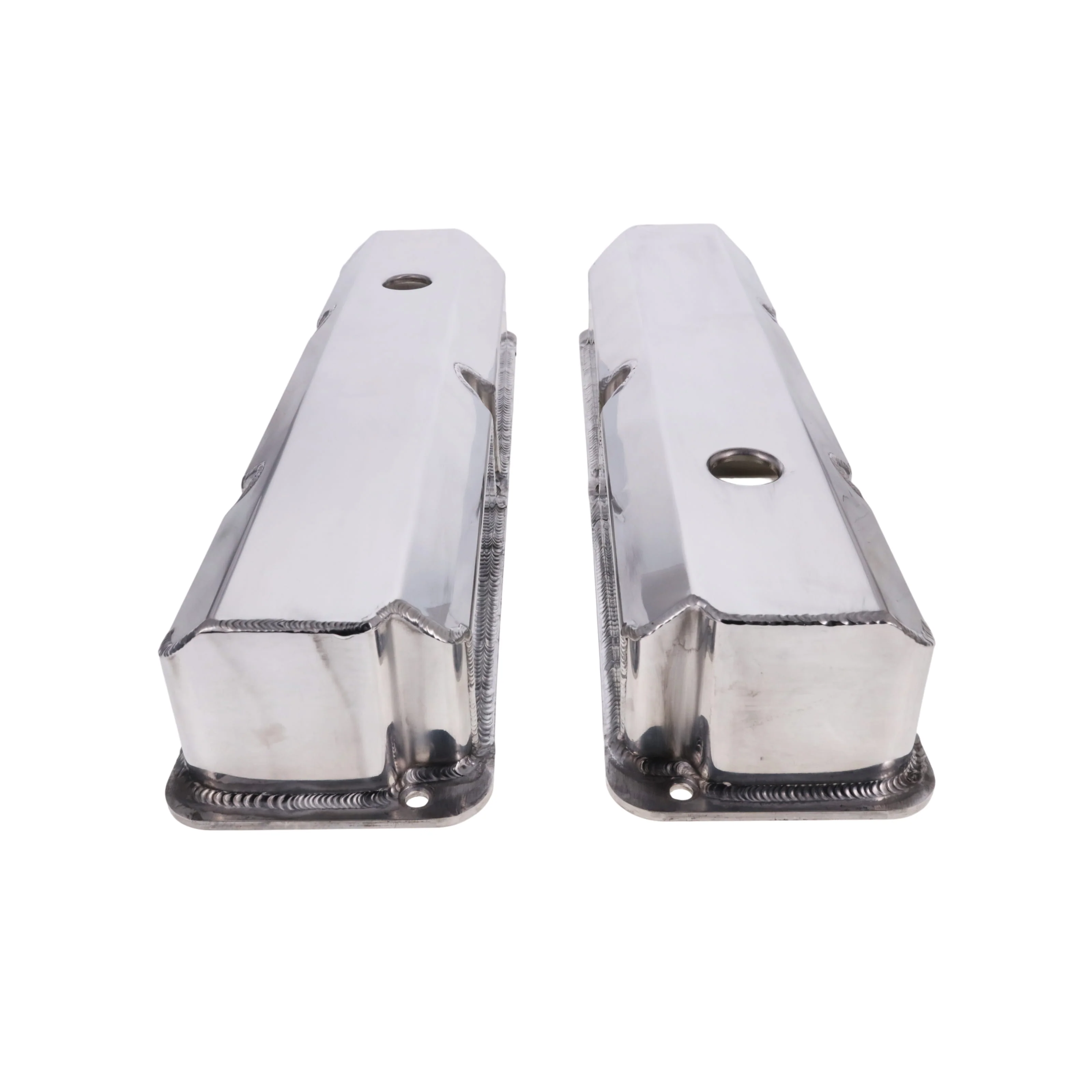 Ford FE Big Block Short Bolt Fabricated Aluminum Valve Covers with Breather Holes - Polished - Image 2