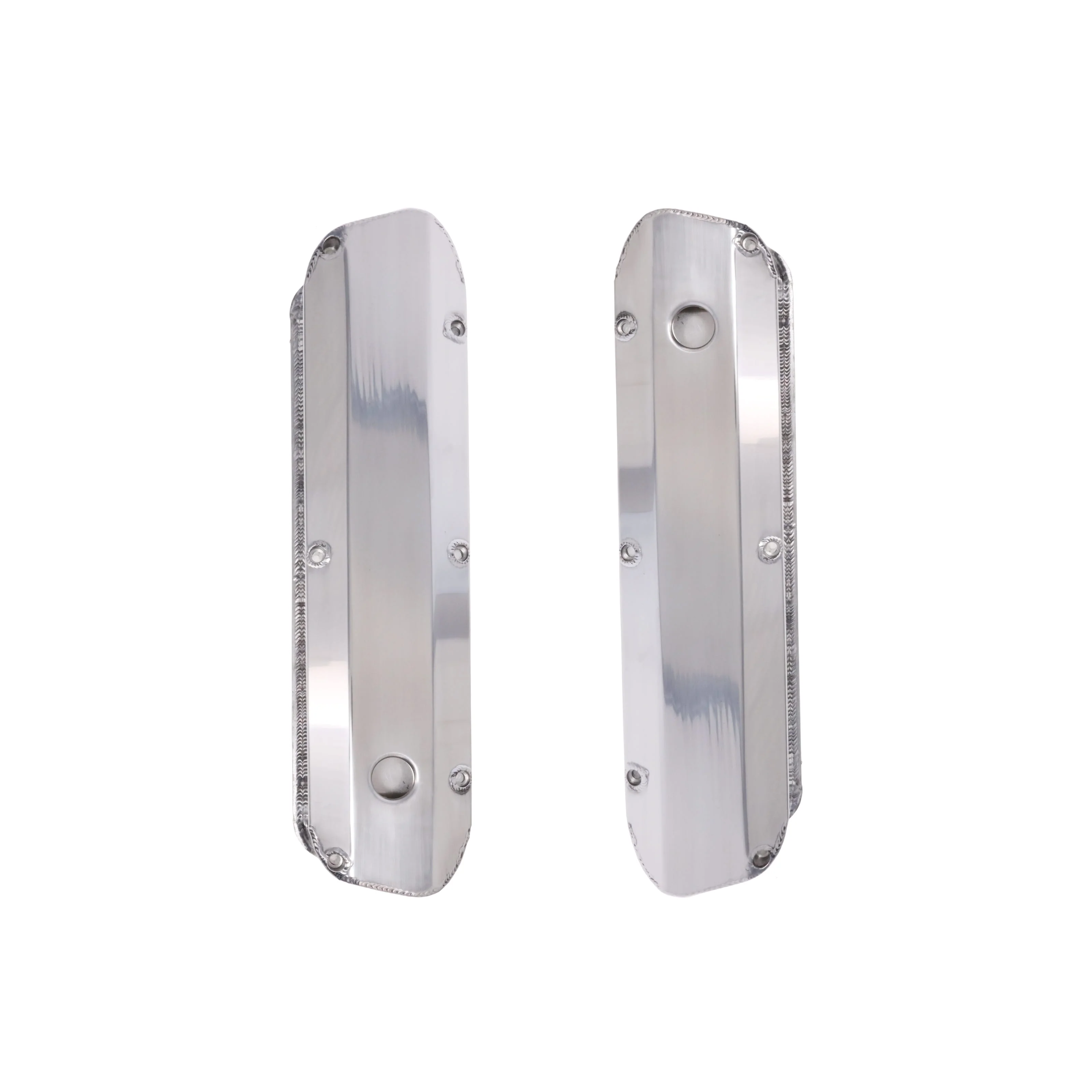Ford Small Block Long Bolt Fabricated Aluminum Valve Covers with Breather Holes - Polished - Image 3