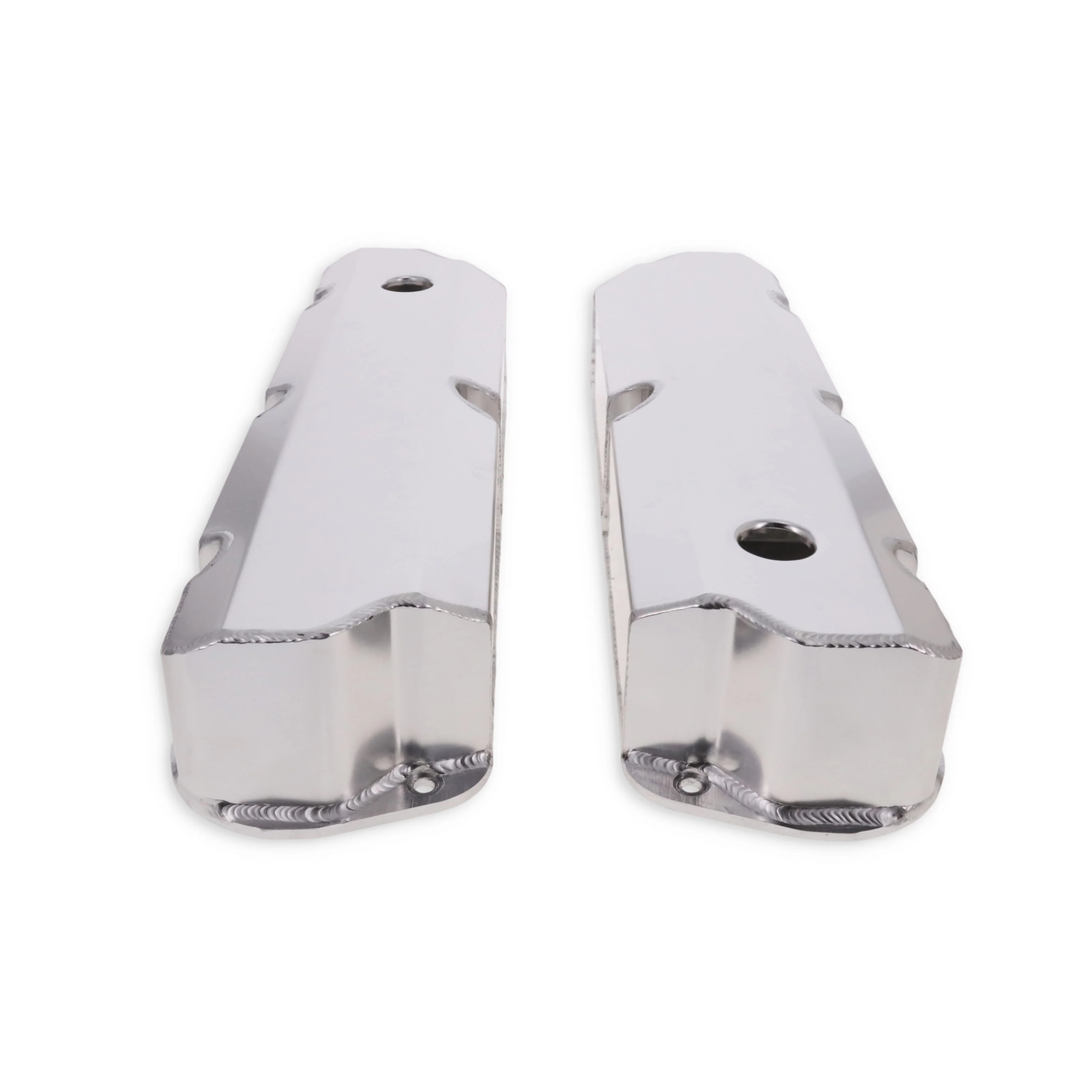 Ford Small Block Short Bolt Fabricated Aluminum Valve Covers with Breather Holes - Clear Anodized - Image 2