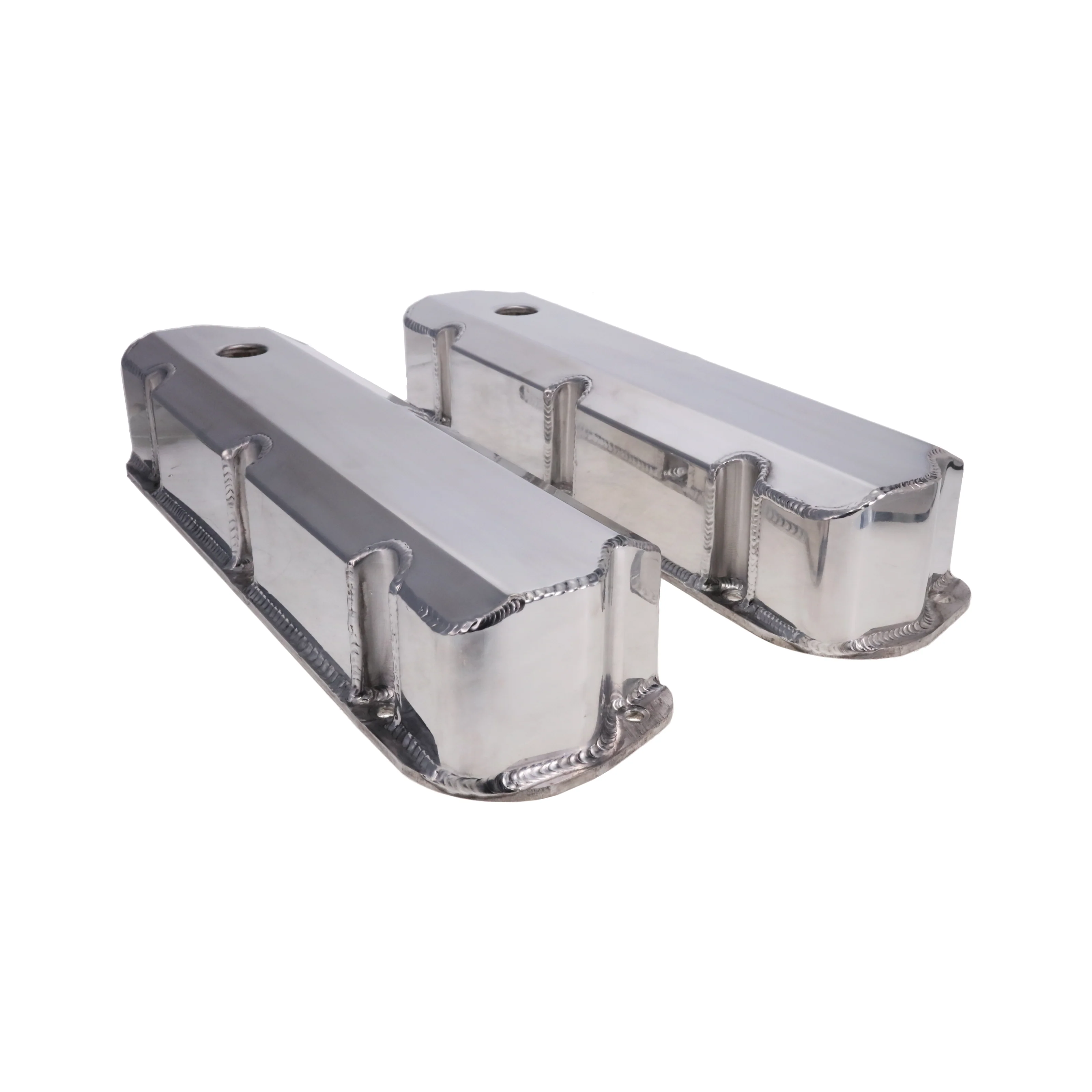 Ford Small Block Short Bolt Fabricated Aluminum Valve Covers with Breather Holes - Polished - Image 3