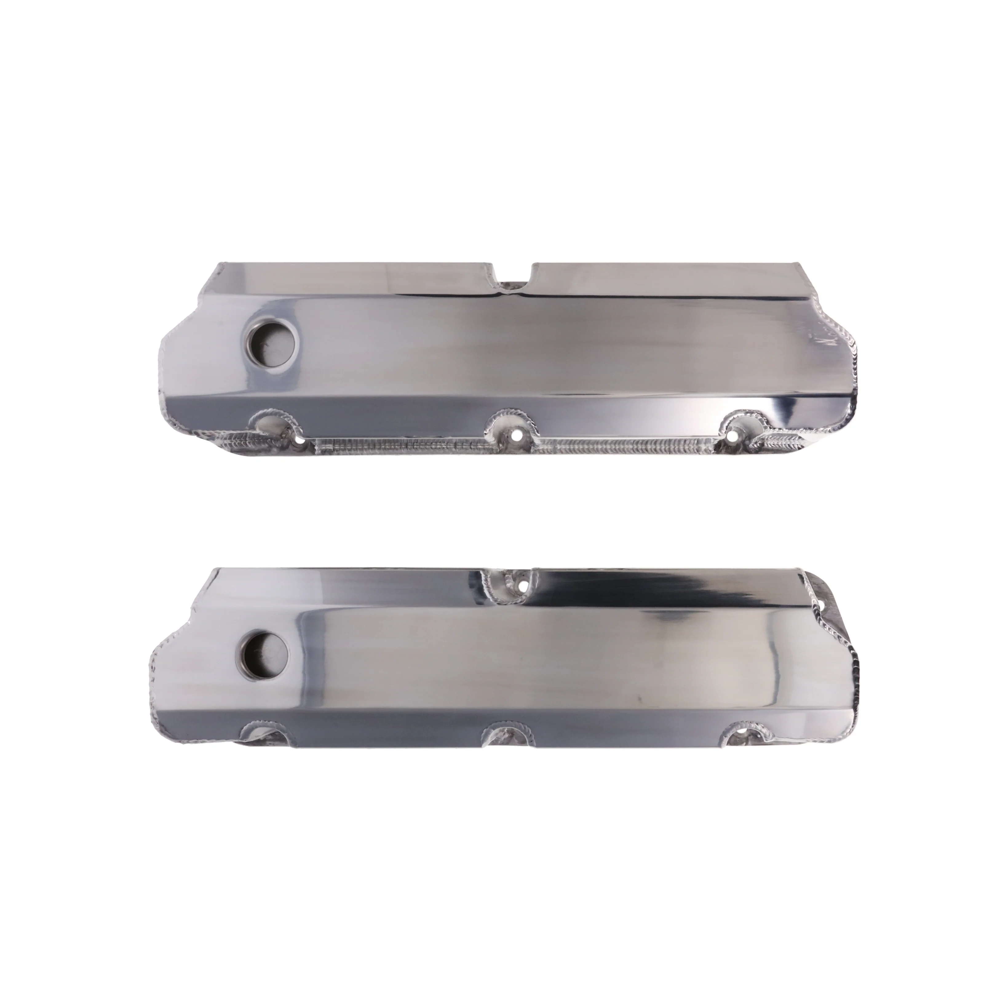 Ford Small Block Short Bolt Fabricated Aluminum Valve Covers with Breather Holes - Polished - Image 4
