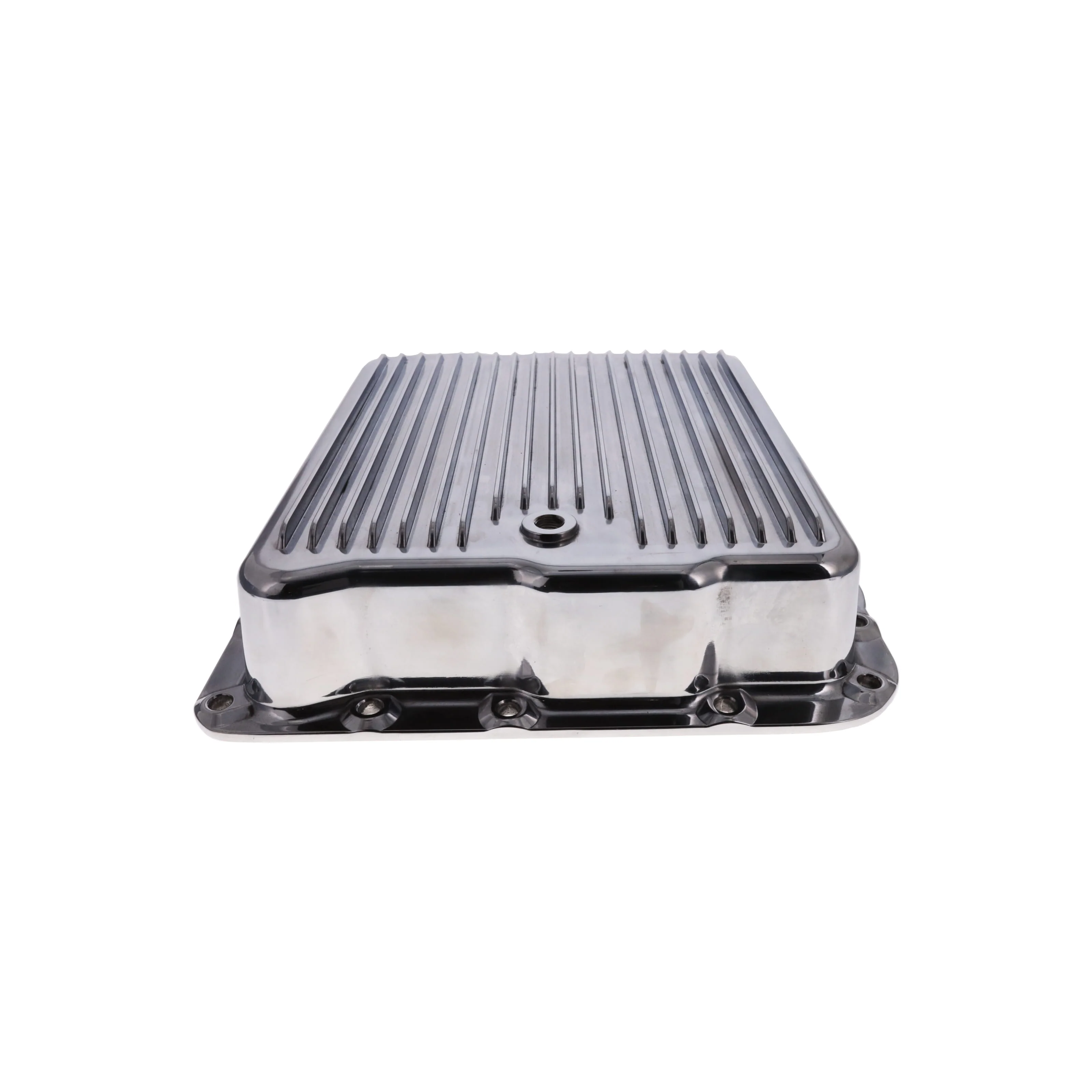 GM 700R4, 4L60, 4L60E, Finned Aluminum Transmission Pan, Stock Depth - Polished - Image 3