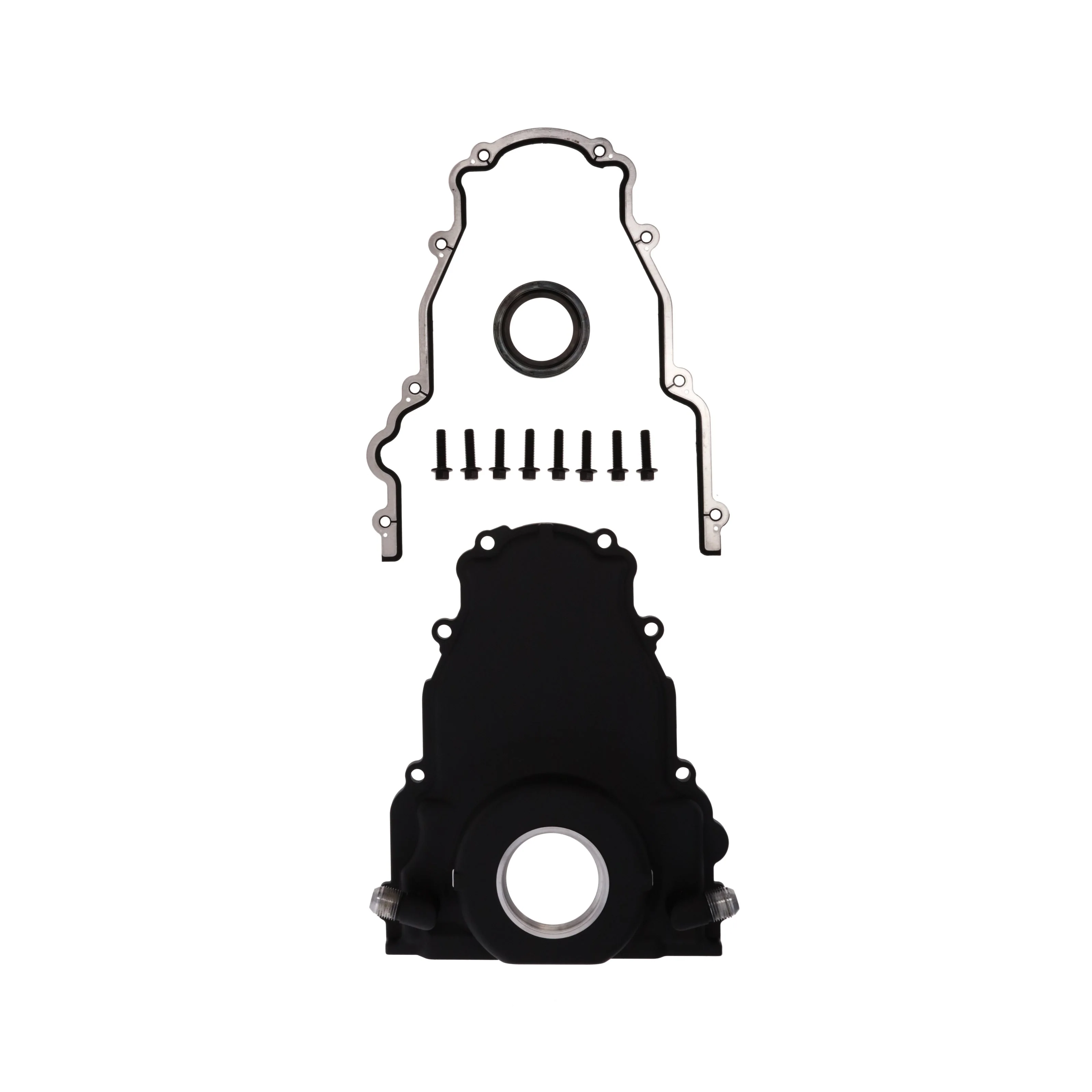 GM LS1/LS6 Black Aluminum One-piece Timing Cover w/ Gasket & Crank Seal & Hardware
