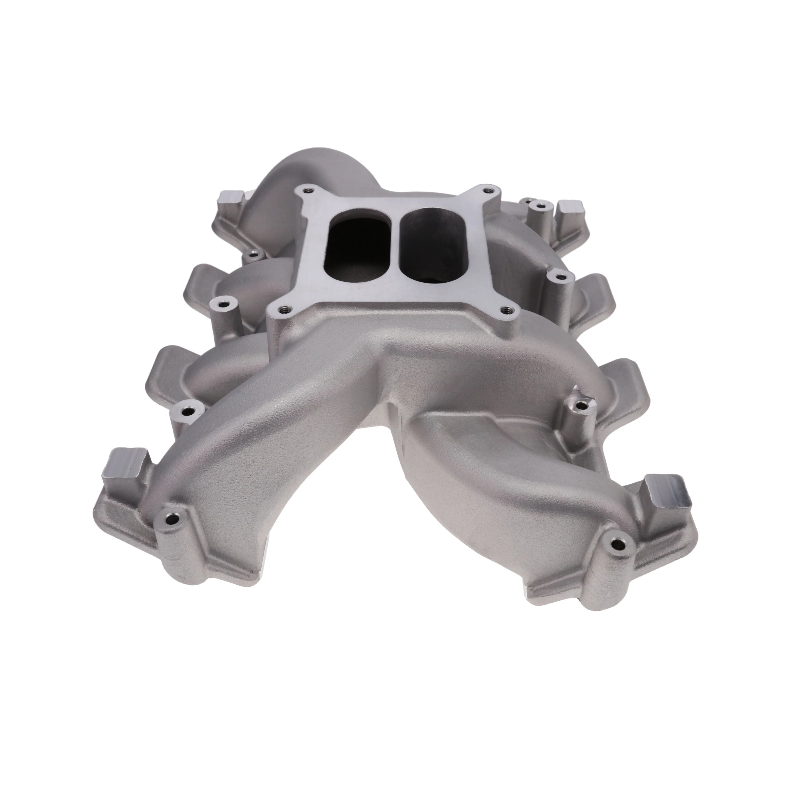 GM LS Cathedral Port Carbureted Dual Plane Aluminum Intake Manifold - Satin - Image 2