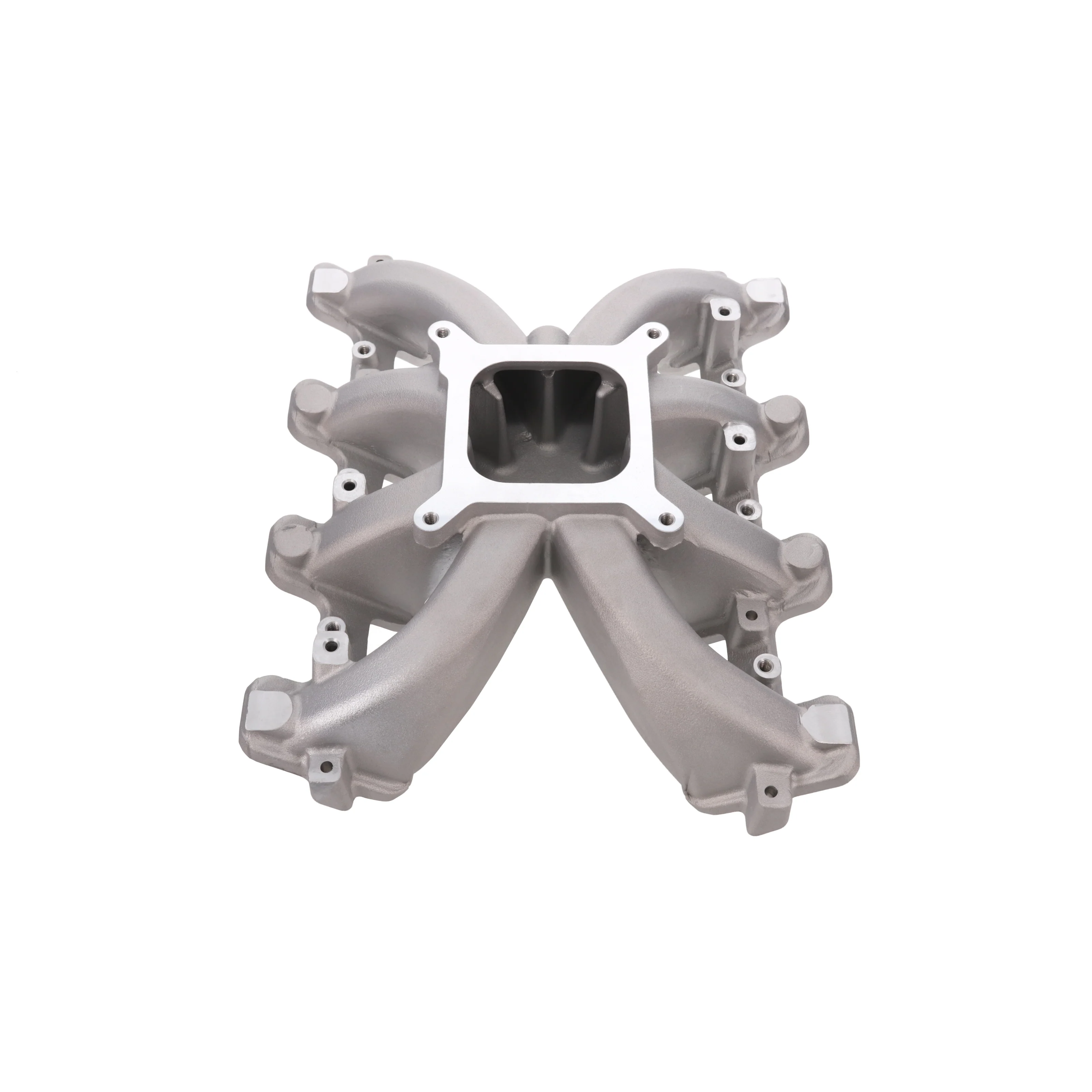 GM LS Cathedral Port Carbureted Single Plane Aluminum Intake Manifold - Satin - Image 2