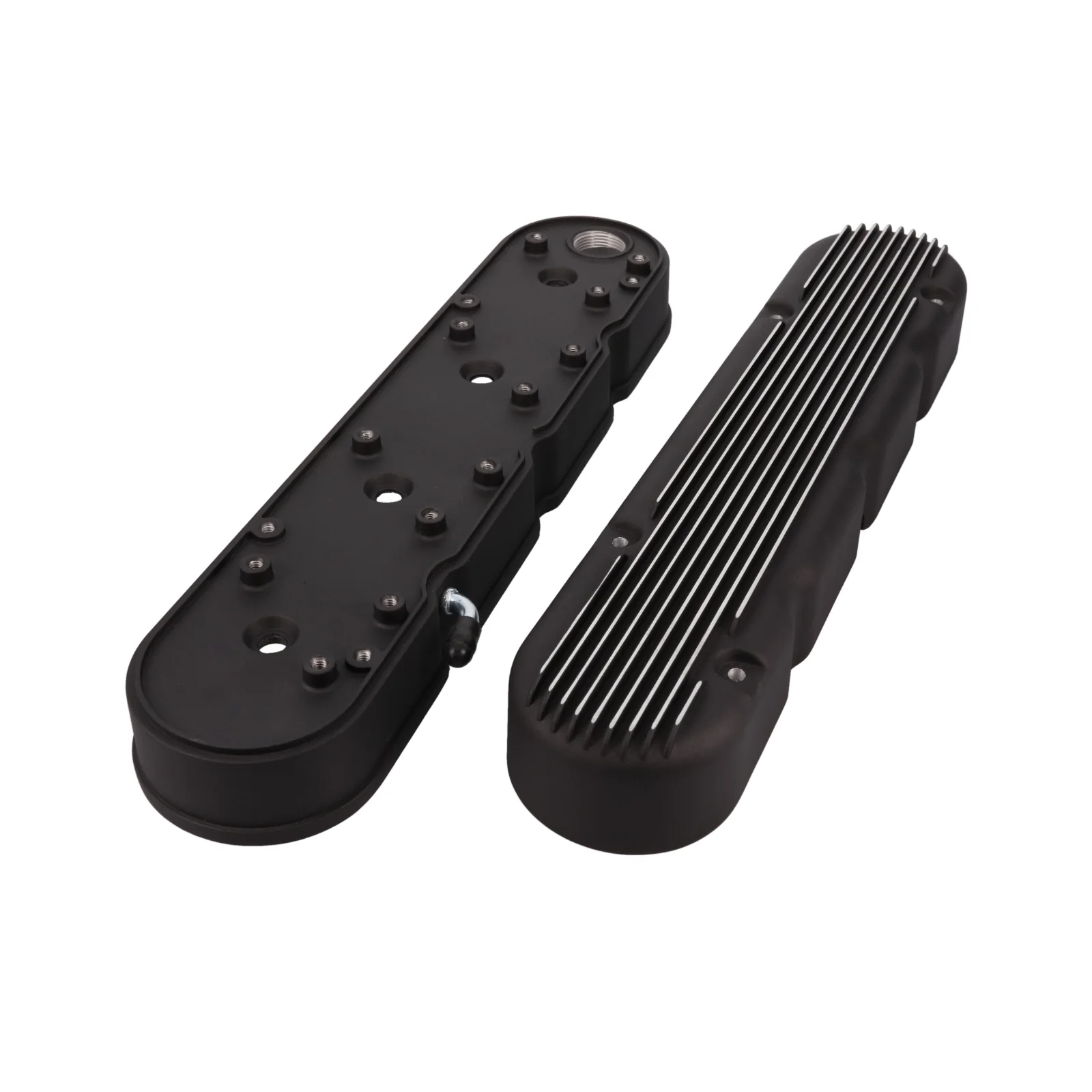 GM LS Finned Cast Aluminum Valve Covers with Coil Mounts and Covers - Black - Image 3