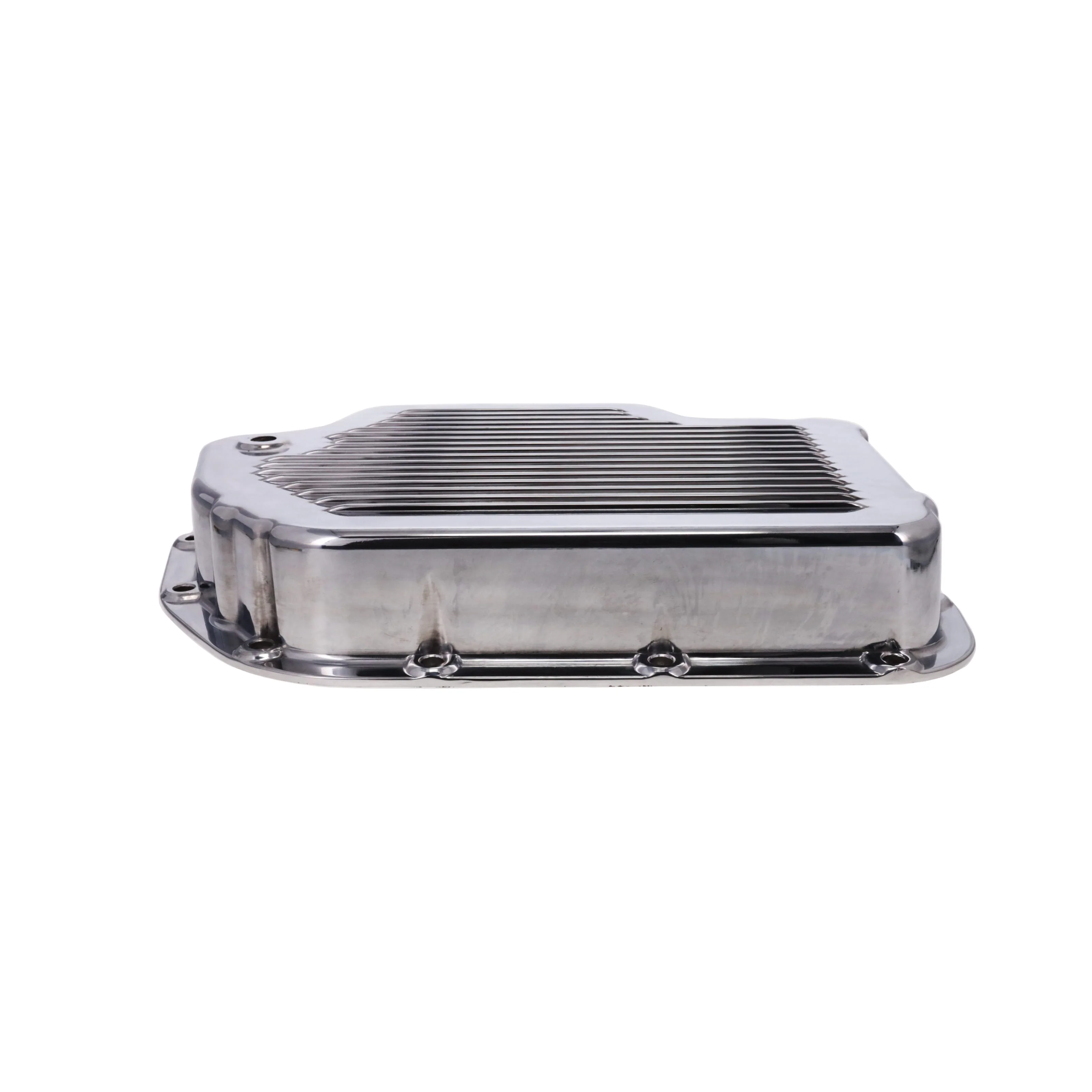 GM TH400 Finned Aluminum Transmission Pan, Stock Depth - Polished - Image 4