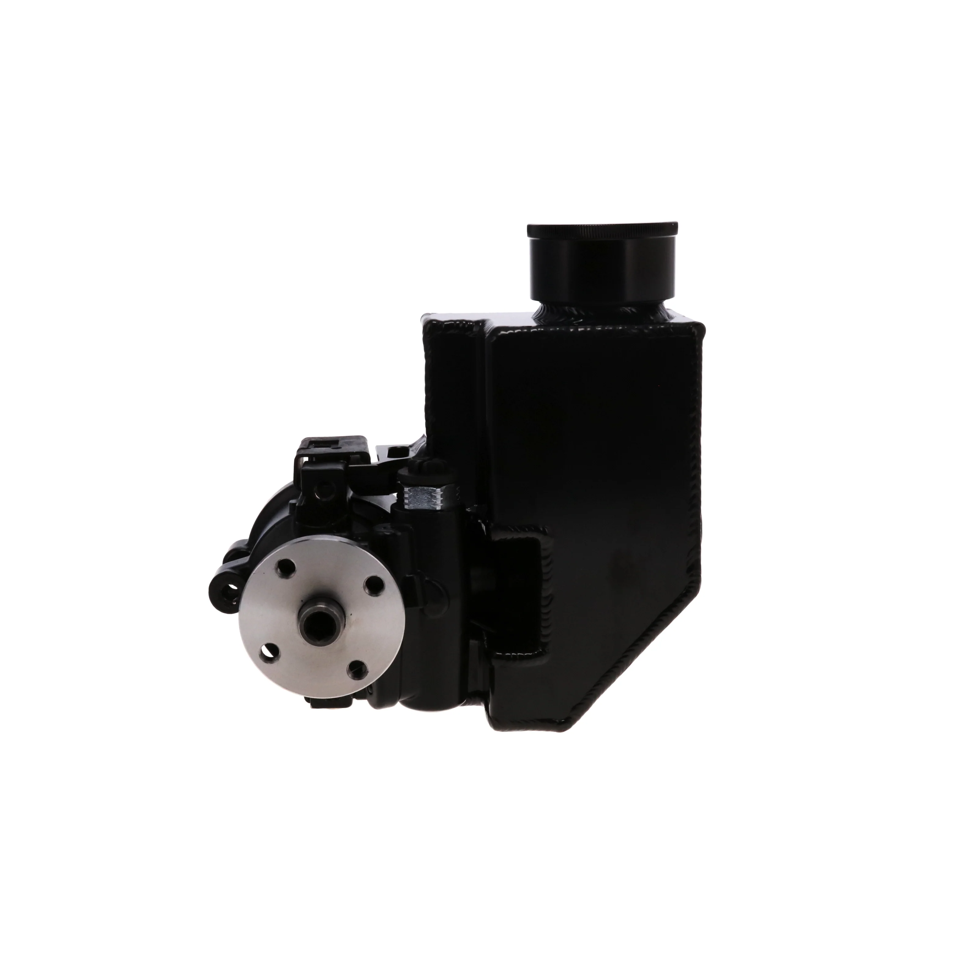 GM Type II Style Power Steering Pump with 18 oz Fabricated Aluminum Reservoir and Pulley Hub - Black - Image 2