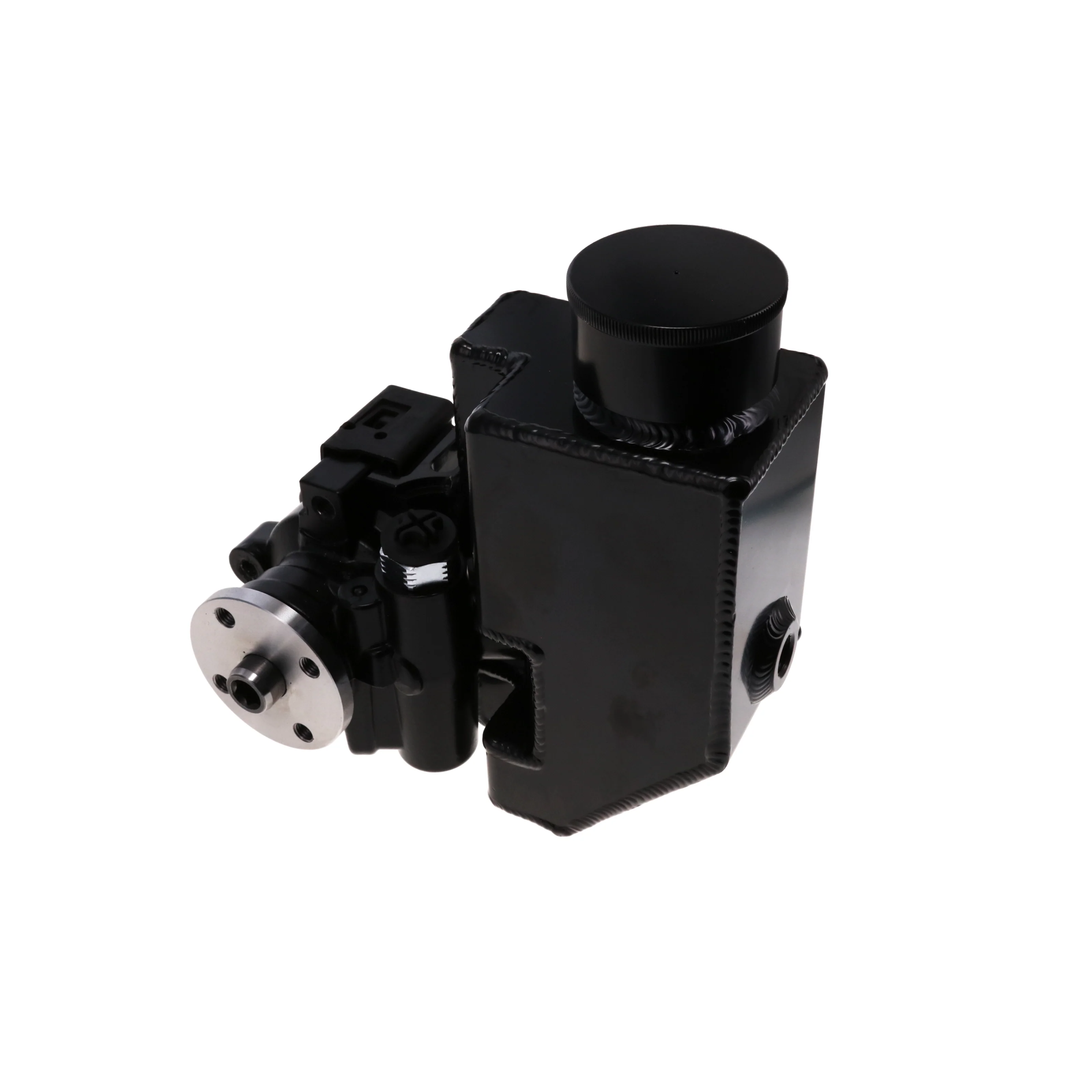 GM Type II Style Power Steering Pump with 18 oz Fabricated Aluminum Reservoir and Pulley Hub - Black - Image 3
