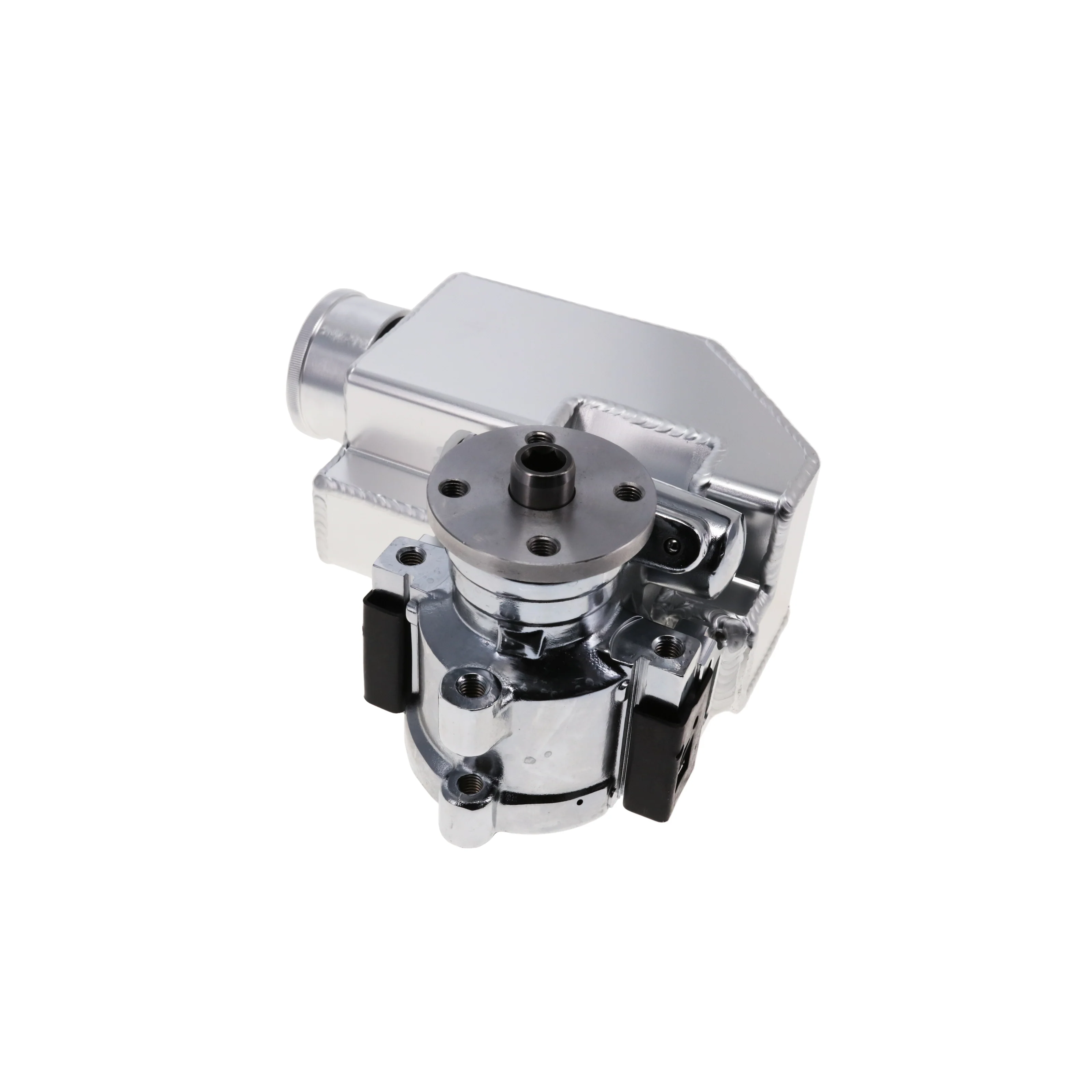 GM Type II Style Power Steering Pump with 18 oz Fabricated Aluminum Reservoir and Pulley Hub - Chrome - Image 2