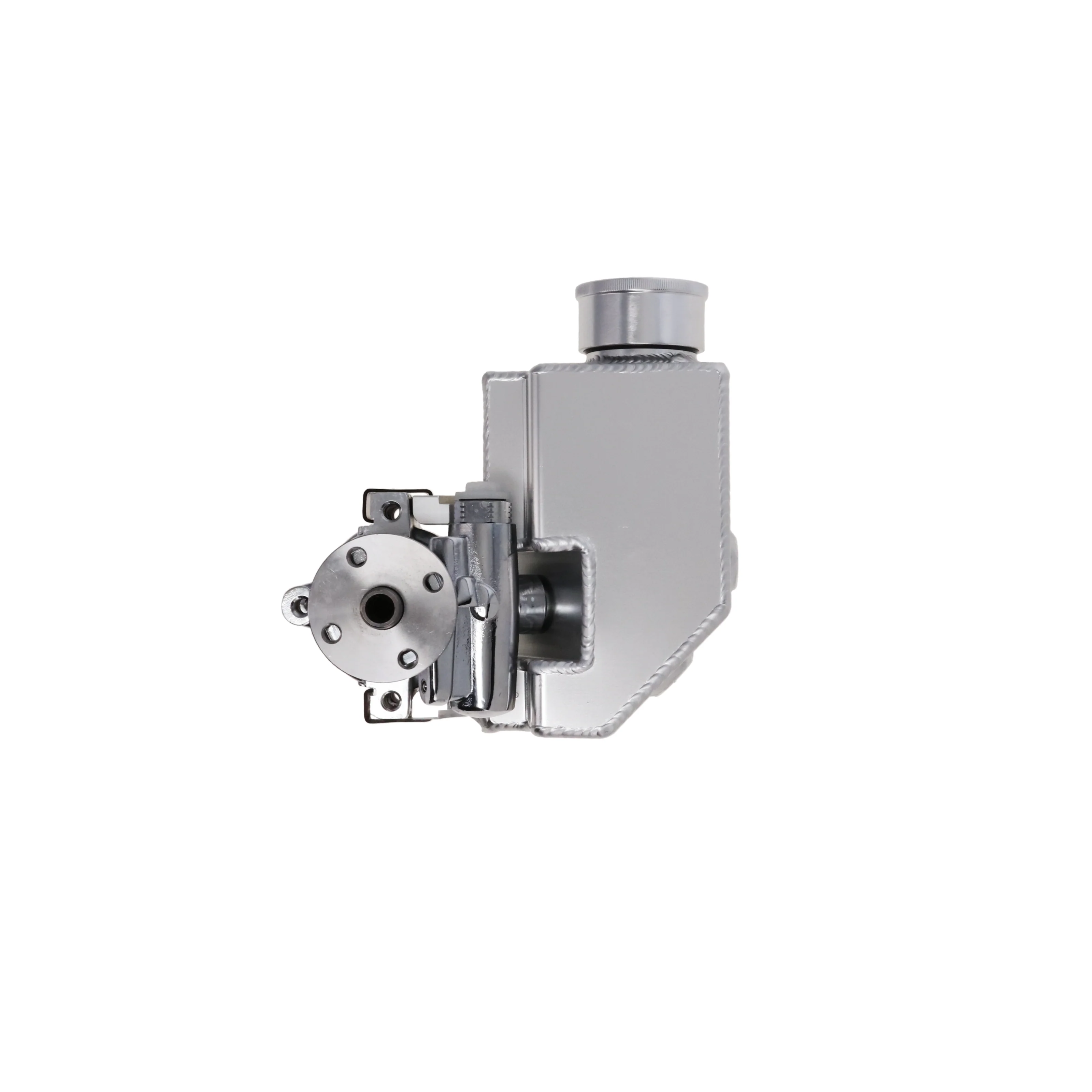 GM Type II Style Power Steering Pump with 18 oz Fabricated Aluminum Reservoir and Pulley Hub - Chrome - Image 3