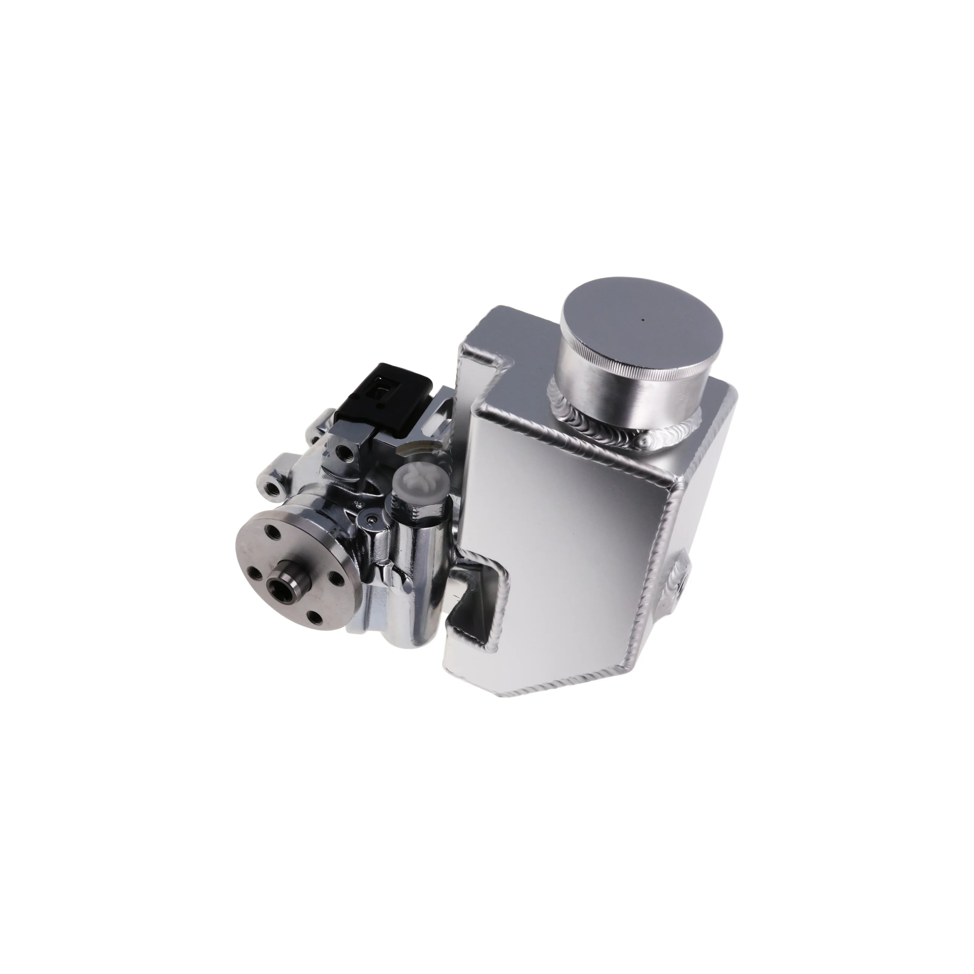 GM Type II Style Power Steering Pump with 18 oz Fabricated Aluminum Reservoir and Pulley Hub - Chrome - Image 4