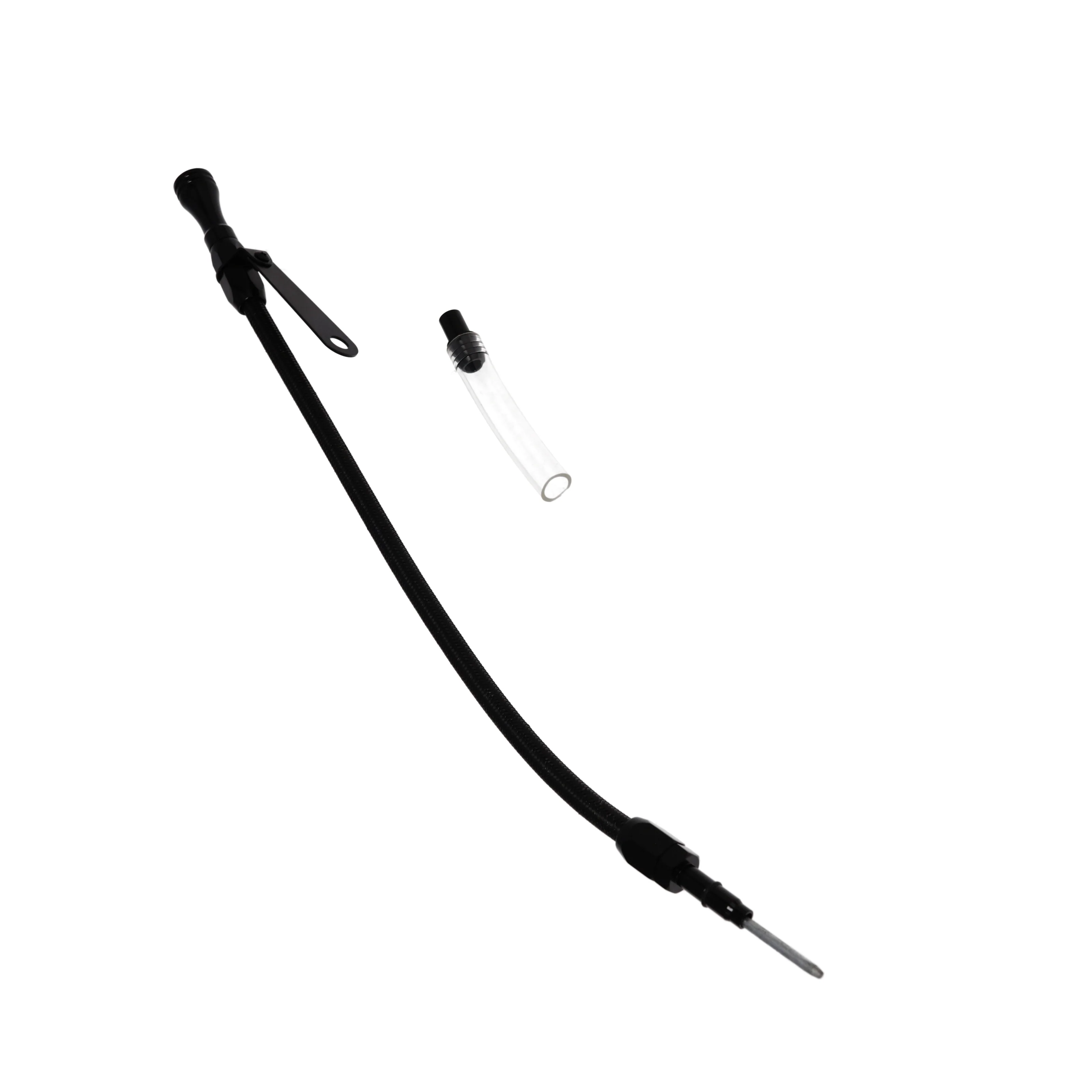 LS Braided Stainless Steel Oil Dipstick with Billet Aluminum Handle for Front Sump Pan - Black