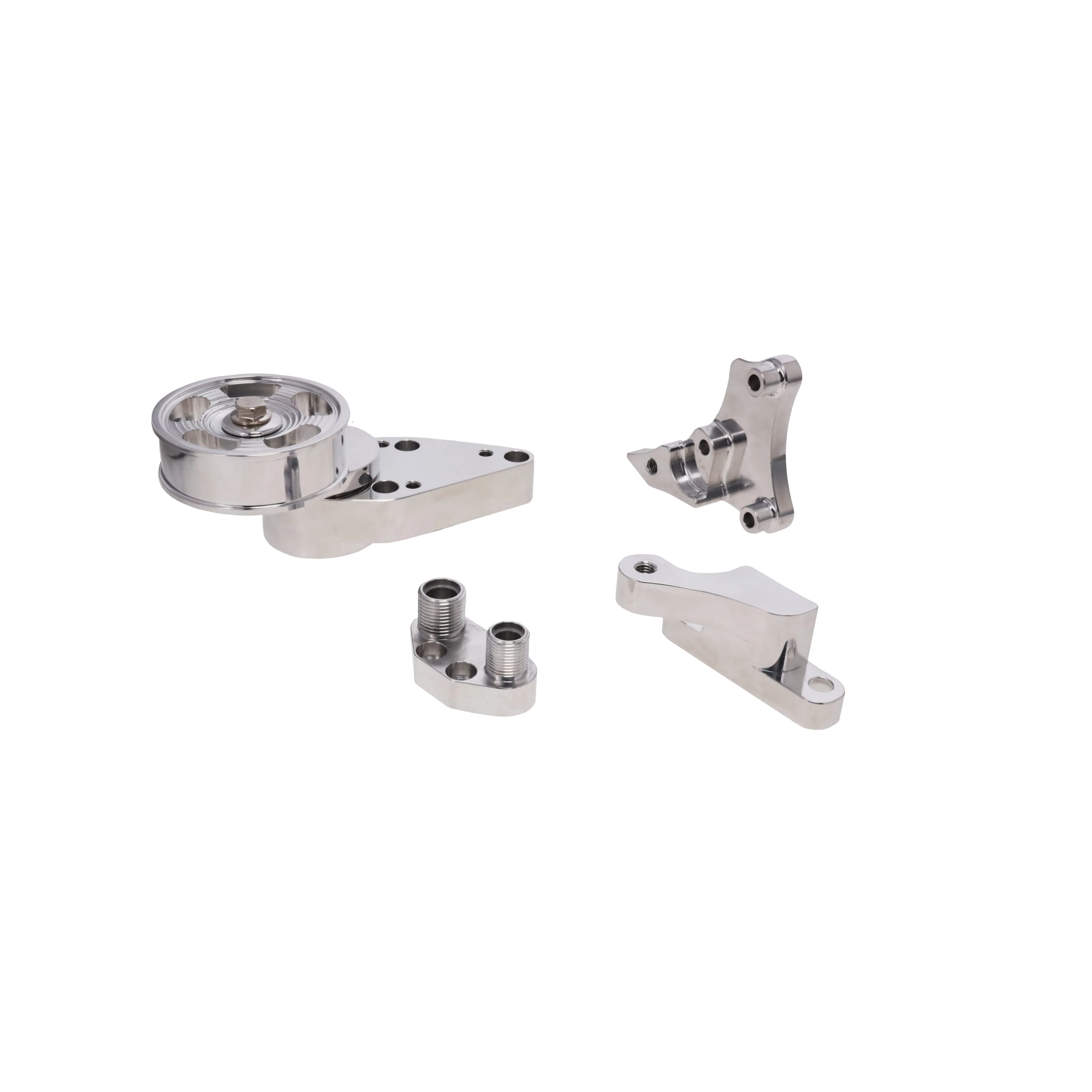 V Series GM LS Serpentine Front Drive System Brackets, Pulleys, and Belt Tensioner - Polished - Image 4