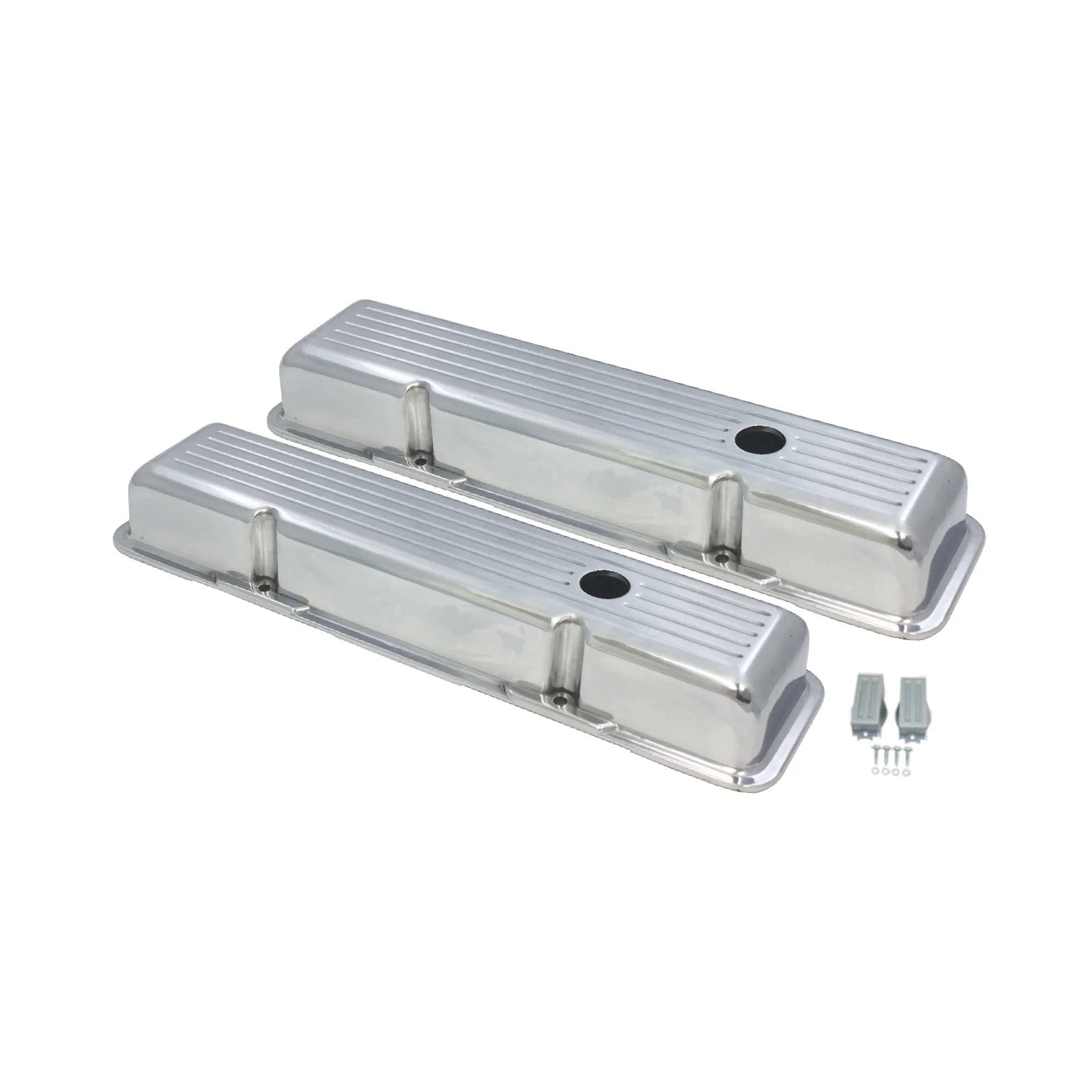 Chevy Small Block Perimeter-Bolt Tall Ball Milled Polished Aluminum Valve Covers