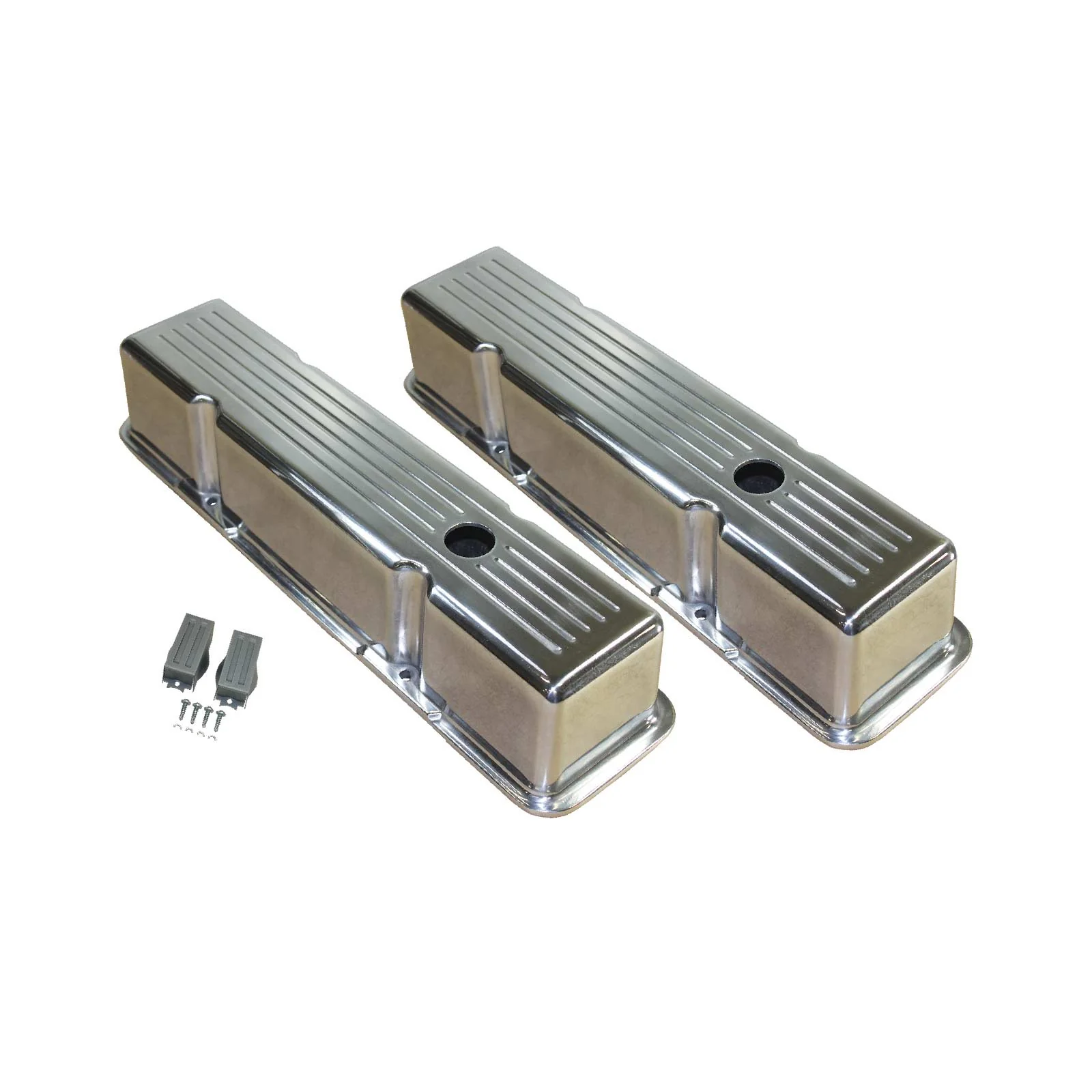 Chevy Small Block Perimeter-Bolt Tall Ball Milled Polished Aluminum Valve Covers - Image 2