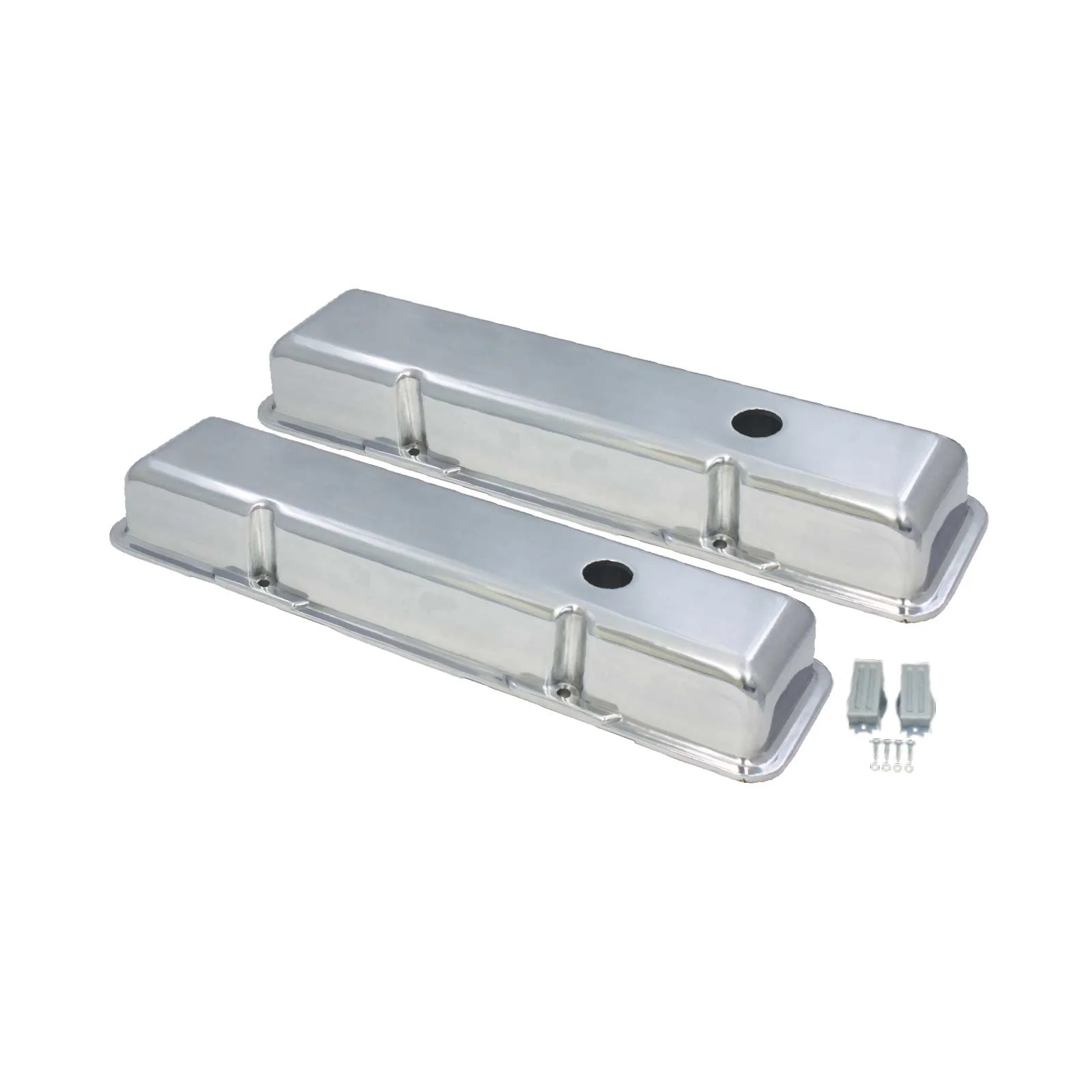 Chevy Small Block Perimeter-Bolt Short Smooth Polished Aluminum Valve Covers