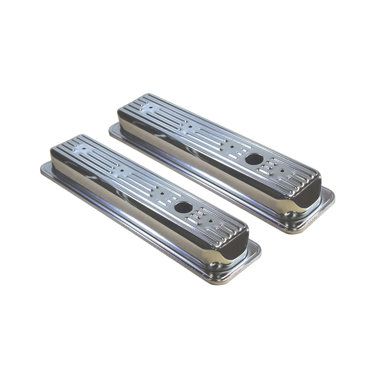 Chevy Small Block Center-Bolt Finned Chrome Steel Valve Covers